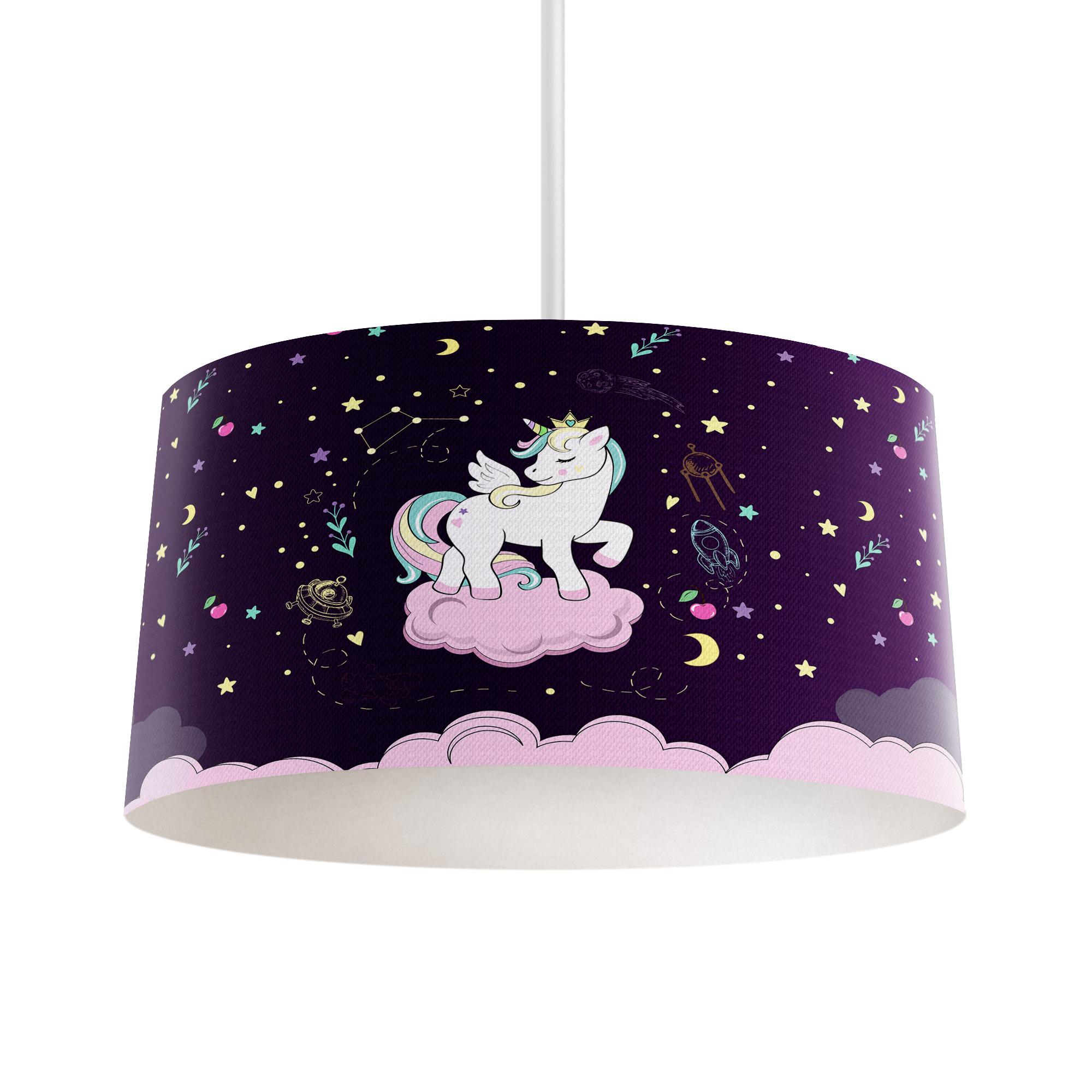 MEKTA%20HOME%20BEBEK%20VE%20ÇOCUK%20ODASI%20Pembe%20Bulut%20Üzerinde%20Unicorn%20Desenli%20Mor%20Avize