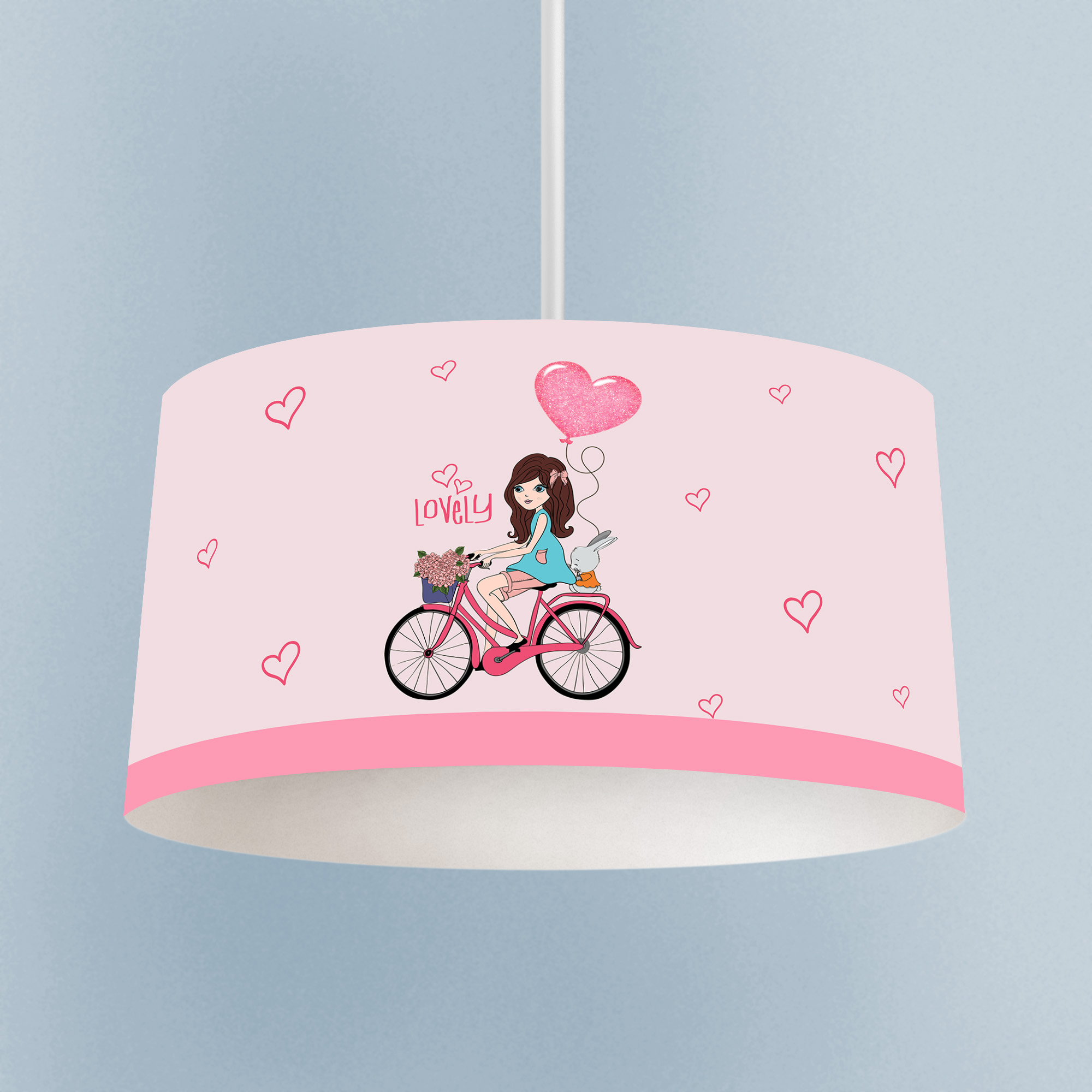 MEKTA%20HOME%20BEBEK%20VE%20ÇOCUK%20ODASI%20Bisikletli%20Kız%20ve%20Kalpli%20Balon%20Desenli%20Pembe%20Avize