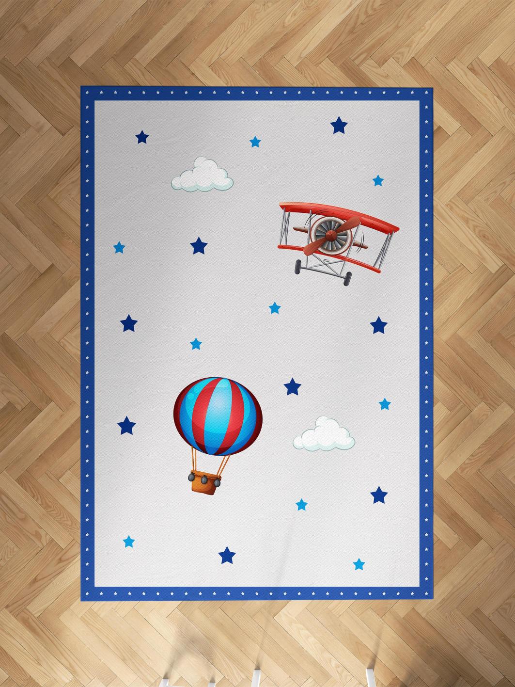 MEKTA%20HOME%20BEBEK%20VE%20ÇOCUK%20ODASI%20Uçak%20ve%20Uçan%20Balon%20Desenli%20Halı
