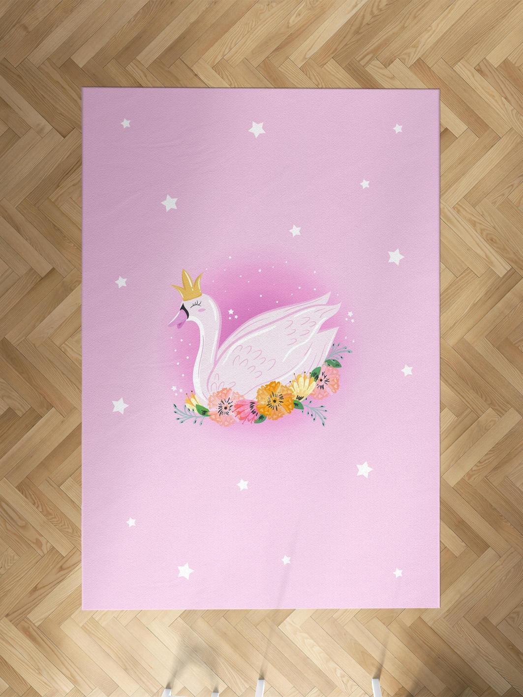 MEKTA%20HOME%20BEBEK%20VE%20ÇOCUK%20ODASI%20Pembe%20Kuğu%20Desenli%20Halı