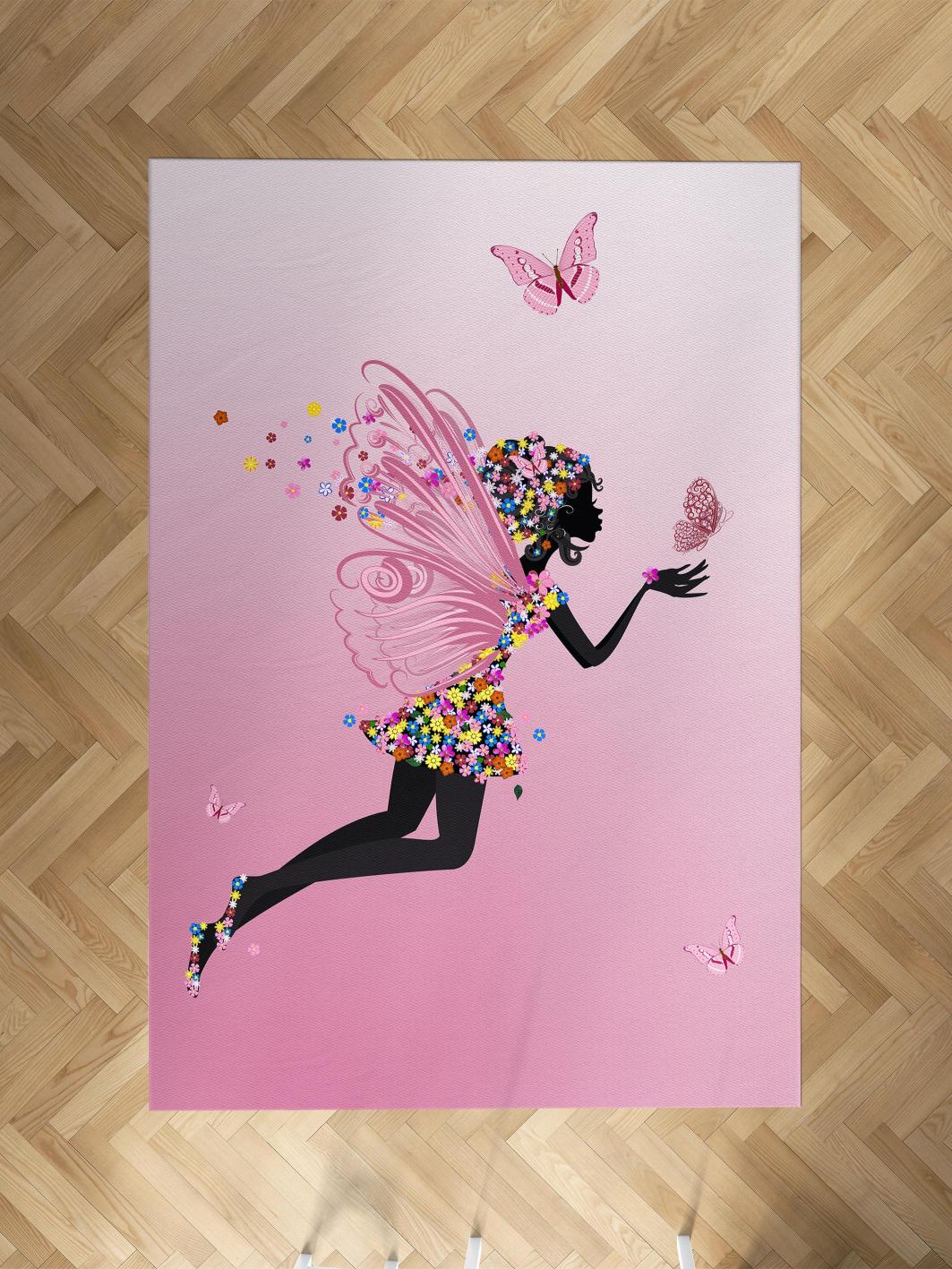 MEKTA%20HOME%20BEBEK%20VE%20ÇOCUK%20ODASI%20Pembe%20Uçan%20Kelebekli%20Prenses%20Kız%20Desenli%20Halı
