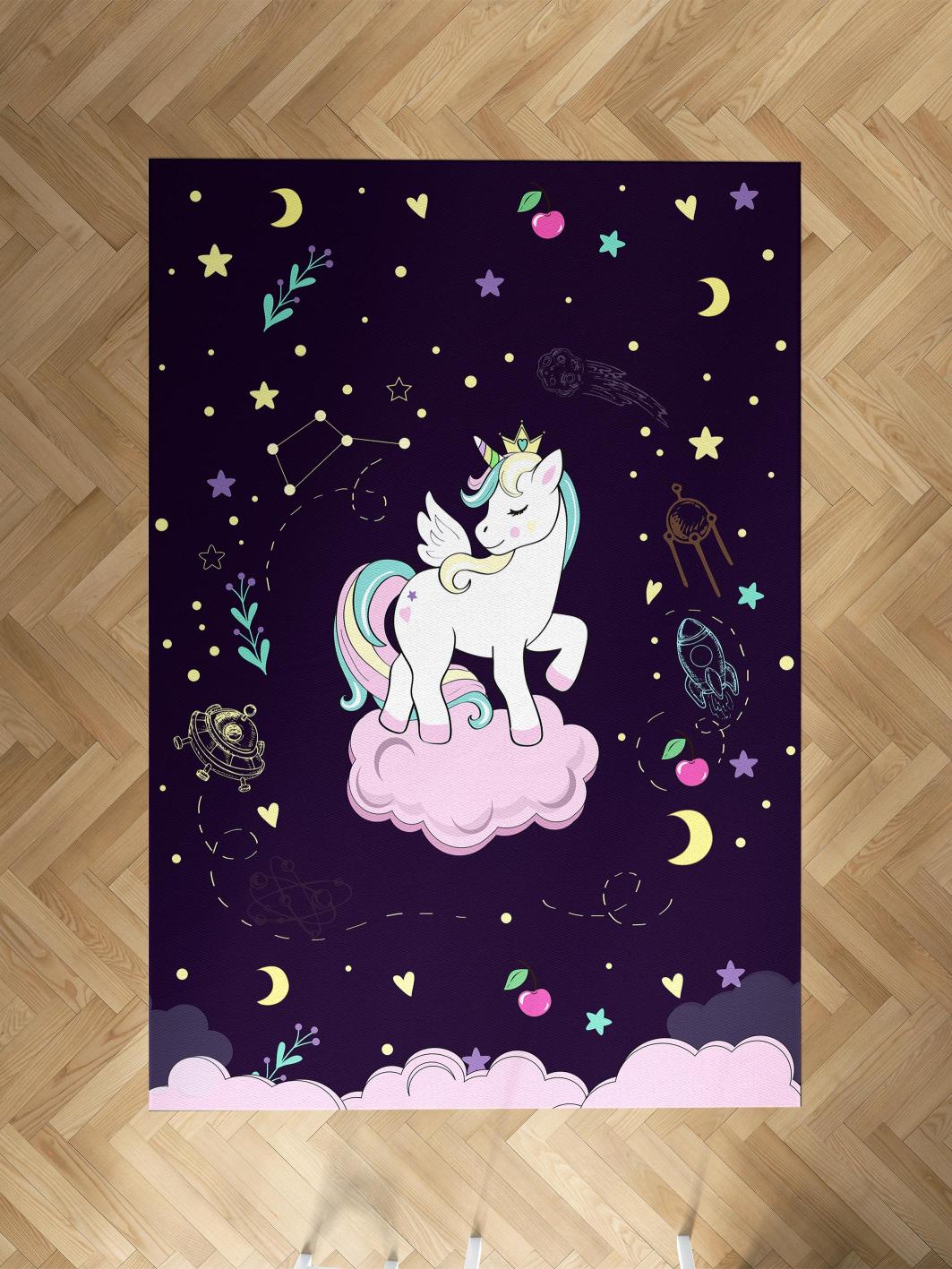 MEKTA%20HOME%20BEBEK%20VE%20ÇOCUK%20ODASI%20Pembe%20Bulut%20Üzerinde%20Unicorn%20Desenli%20Mor%20Halı