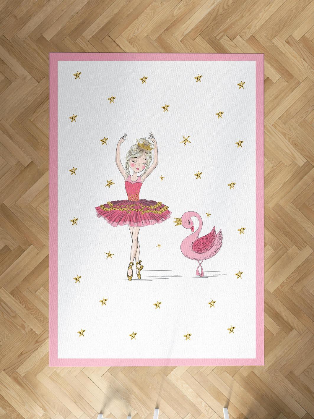 MEKTA%20HOME%20BEBEK%20VE%20ÇOCUK%20ODASI%20Pembe%20Balerin%20Ve%20Kuğu%20Desenli%20Halı