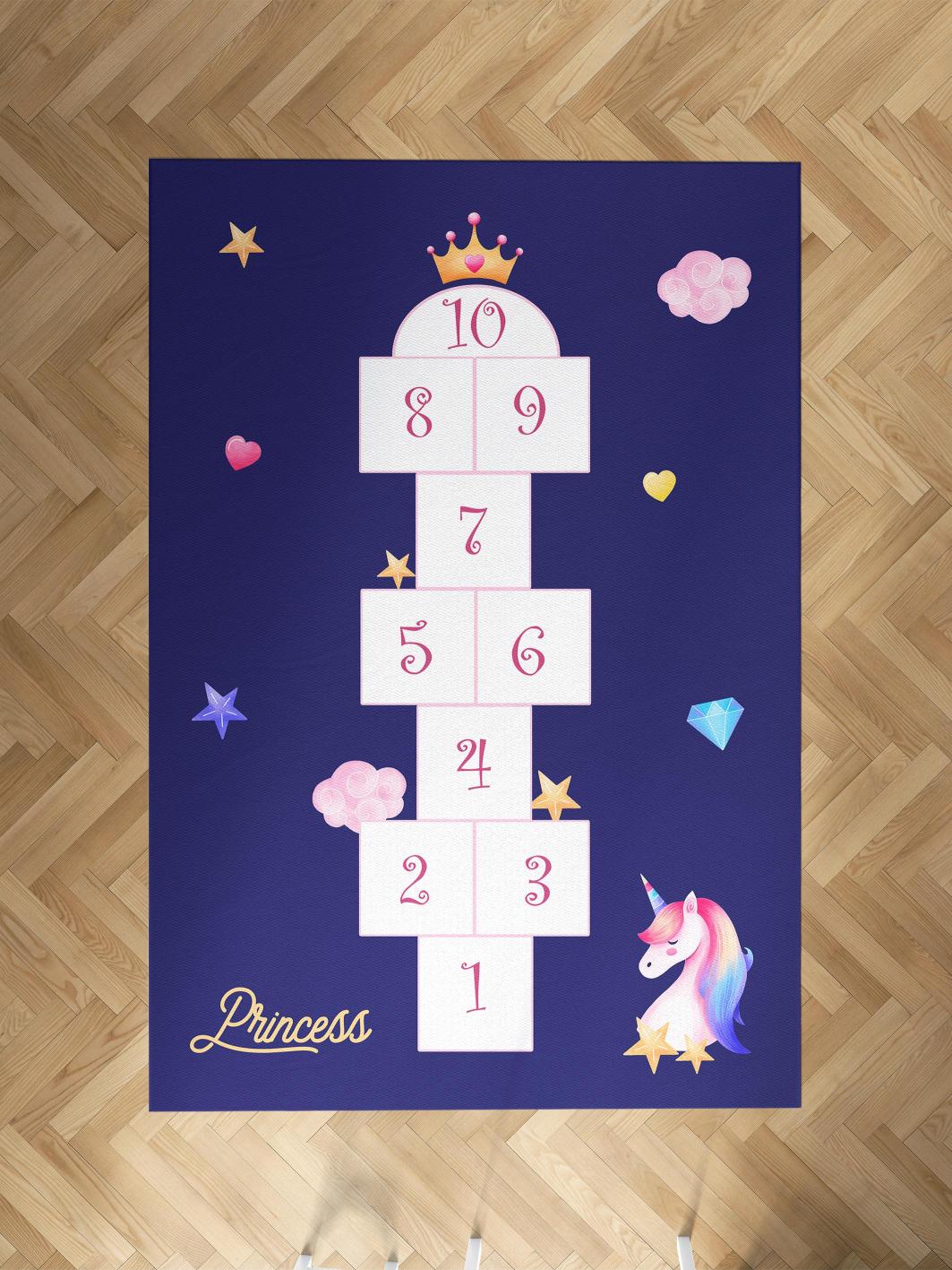 MEKTA%20HOME%20BEBEK%20VE%20ÇOCUK%20ODASI%20Unicorn%20ve%20Seksek%20Desenli%20Lacivert%20Halı