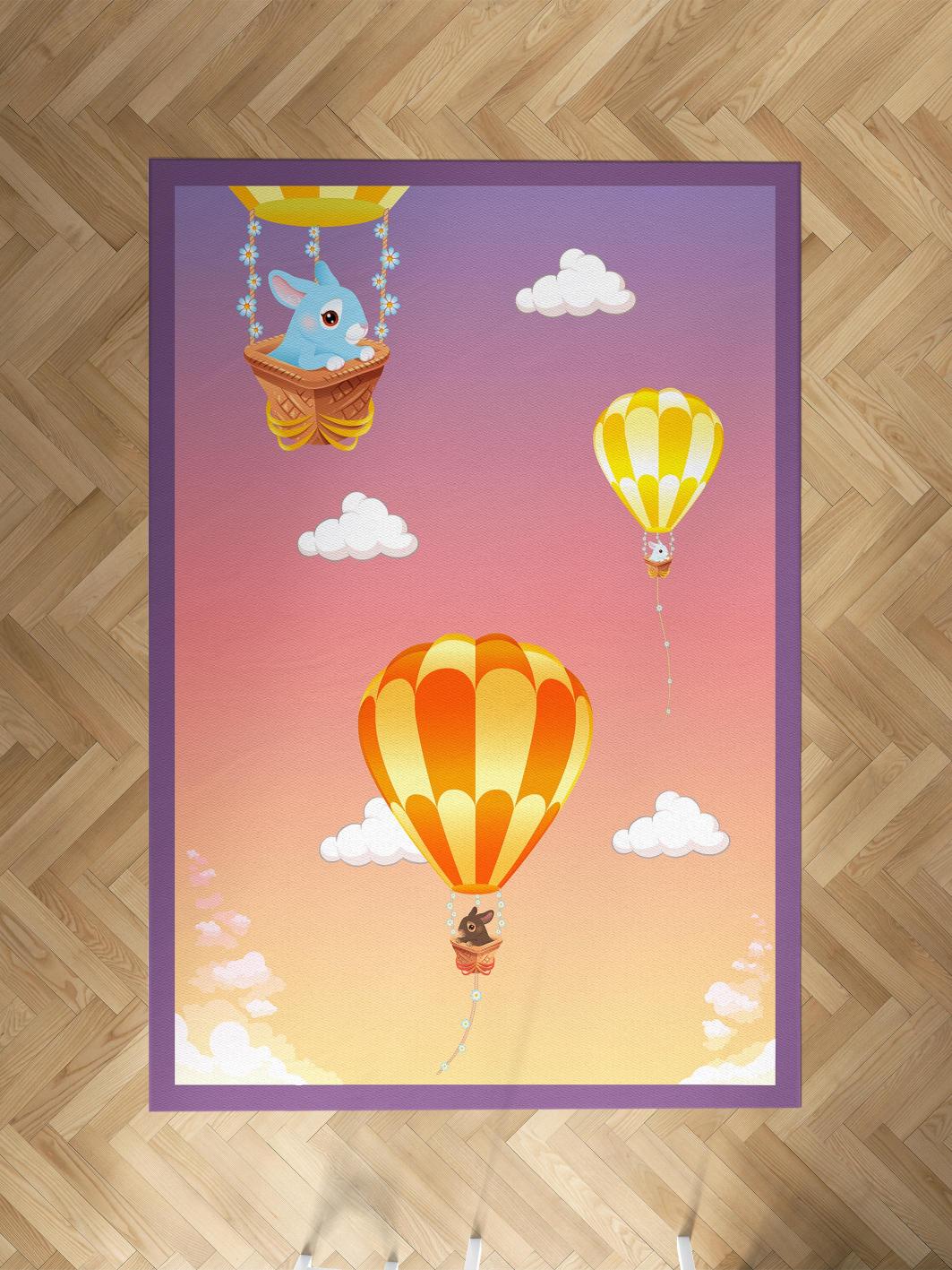MEKTA%20HOME%20BEBEK%20VE%20ÇOCUK%20ODASI%20Balon%20ve%20Tavşan%20Desenli%20Halı