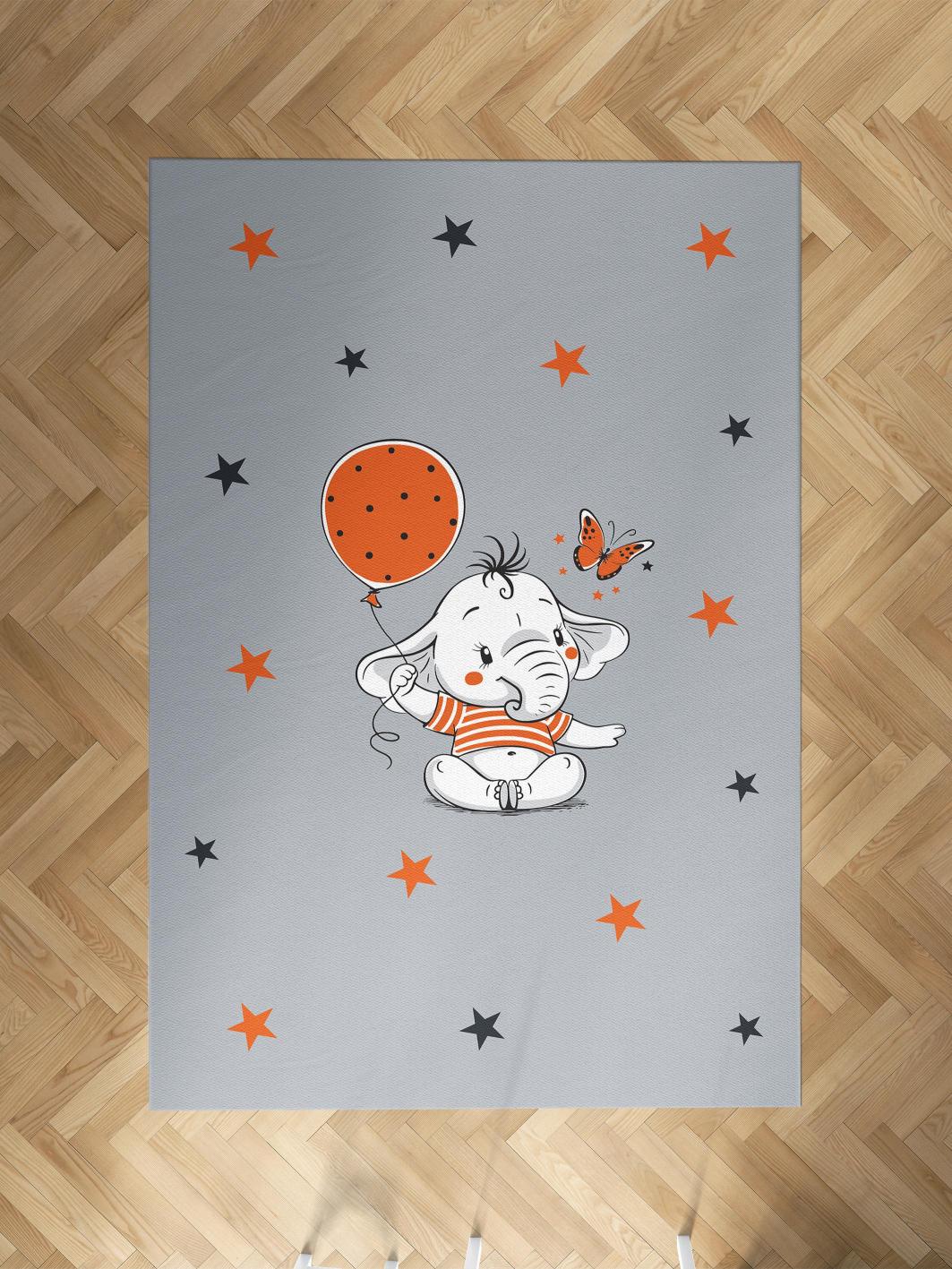 MEKTA%20HOME%20BEBEK%20VE%20ÇOCUK%20ODASI%20Turncu%20Filli%20Balon%20Desenli%20Halı