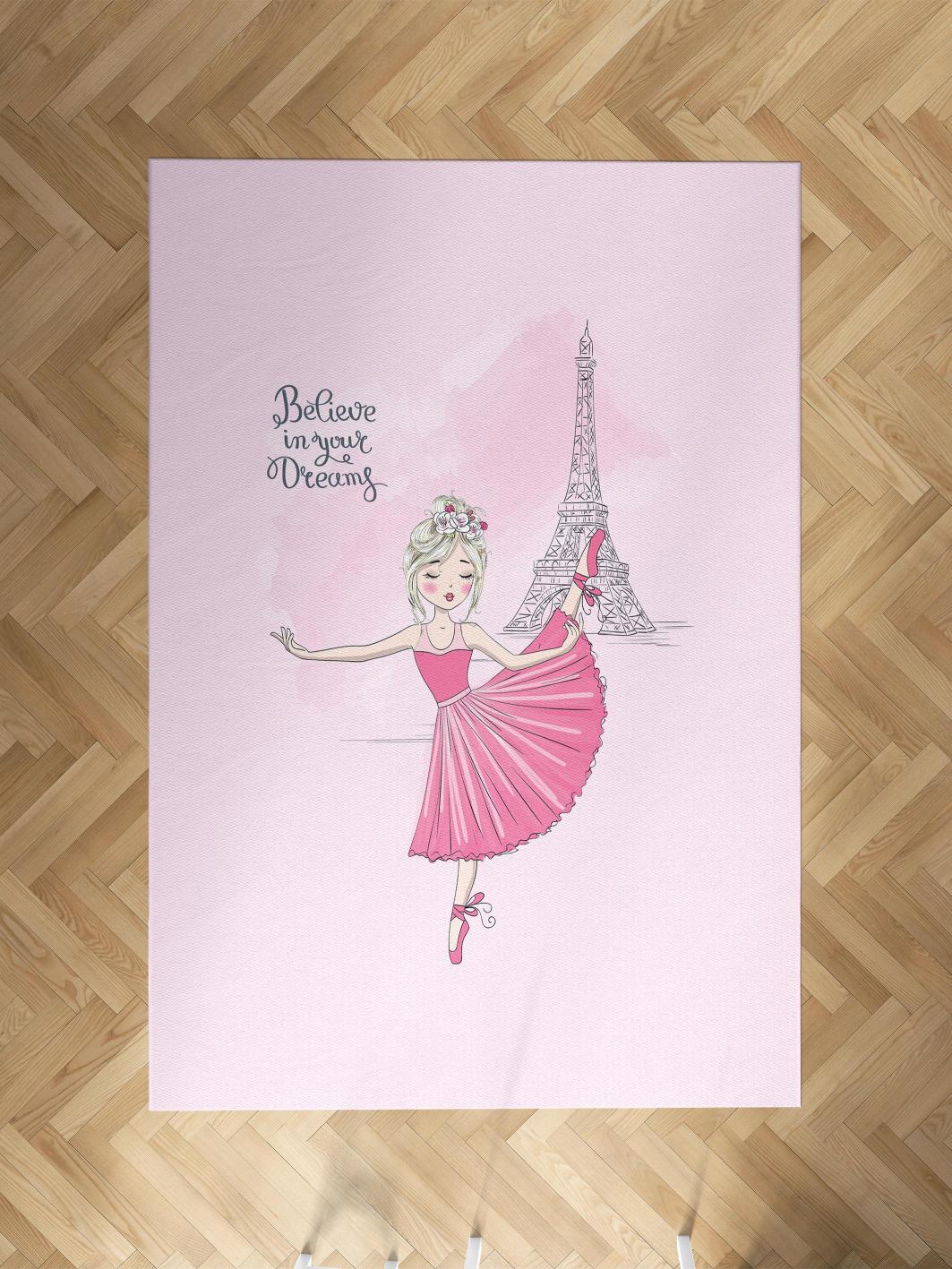 MEKTA%20HOME%20BEBEK%20VE%20ÇOCUK%20ODASI%20Balerin%20Kız%20ve%20Eyfel%20Kulesi%20Desenli%20Halı