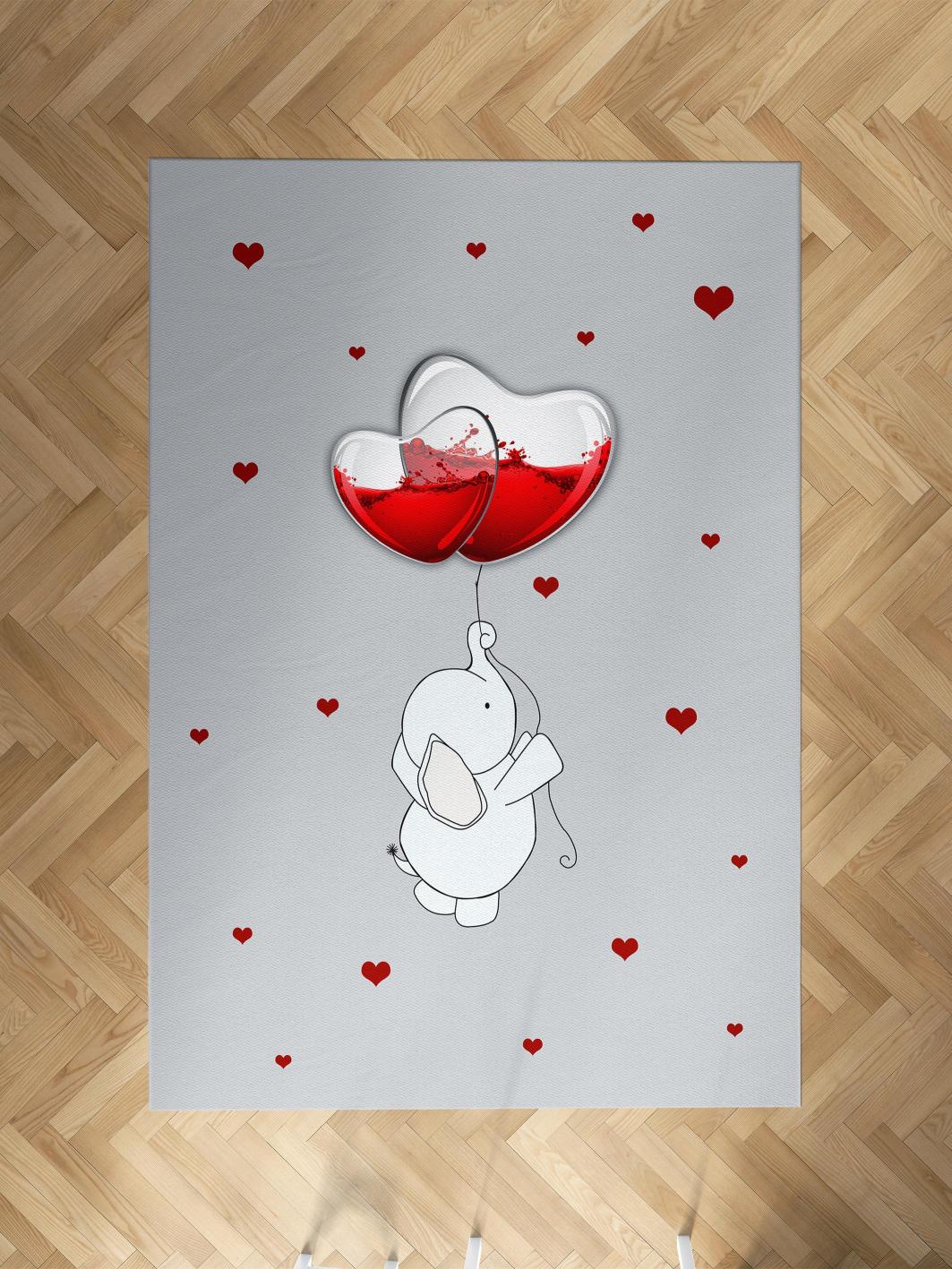 MEKTA%20HOME%20BEBEK%20VE%20ÇOCUK%20ODASI%20Fil%20ve%20Kalpli%20Balon%20Desenli%20Halı