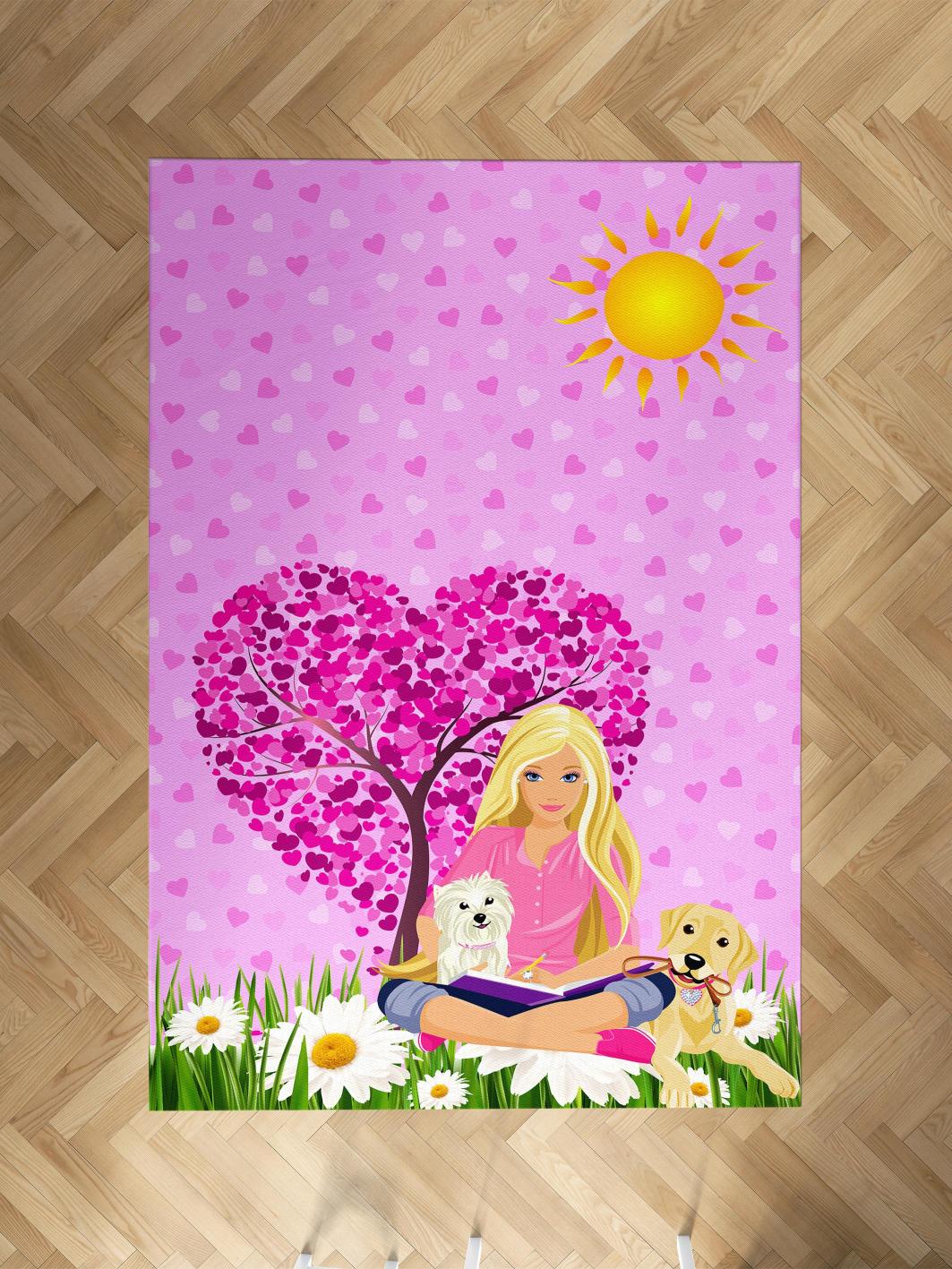 MEKTA%20HOME%20BEBEK%20VE%20ÇOCUK%20ODASI%20Barbie%20ve%20Kalp%20Desenli%20Halı