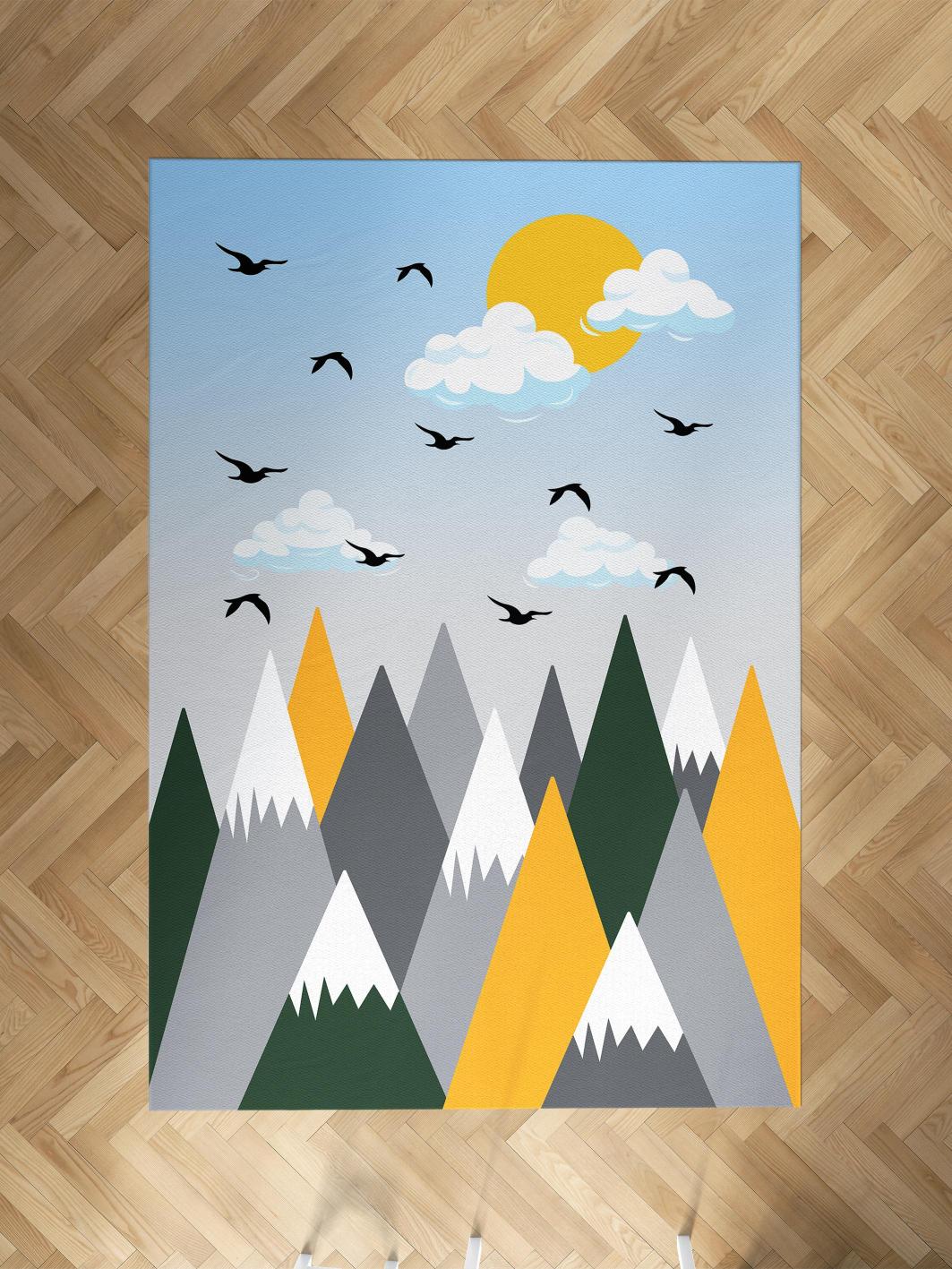 MEKTA%20HOME%20BEBEK%20VE%20ÇOCUK%20ODASI%20Renkli%20Dağ%20Desenli%20Halı