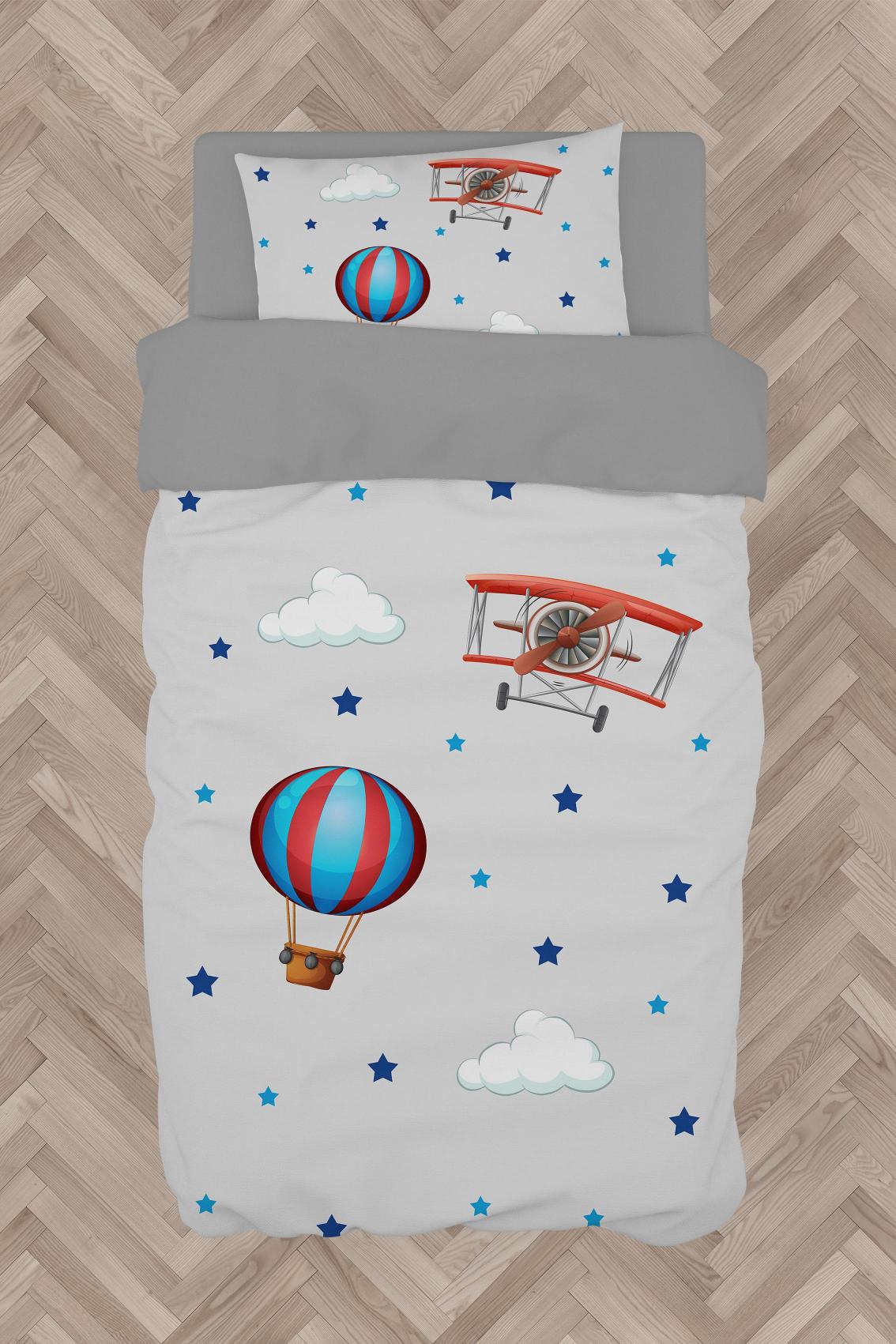 MEKTA%20HOME%20BEBEK%20VE%20ÇOCUK%20ODASI%20Uçak%20ve%20Uçan%20Balon%20Desenli%20Nevresim%20Takımı