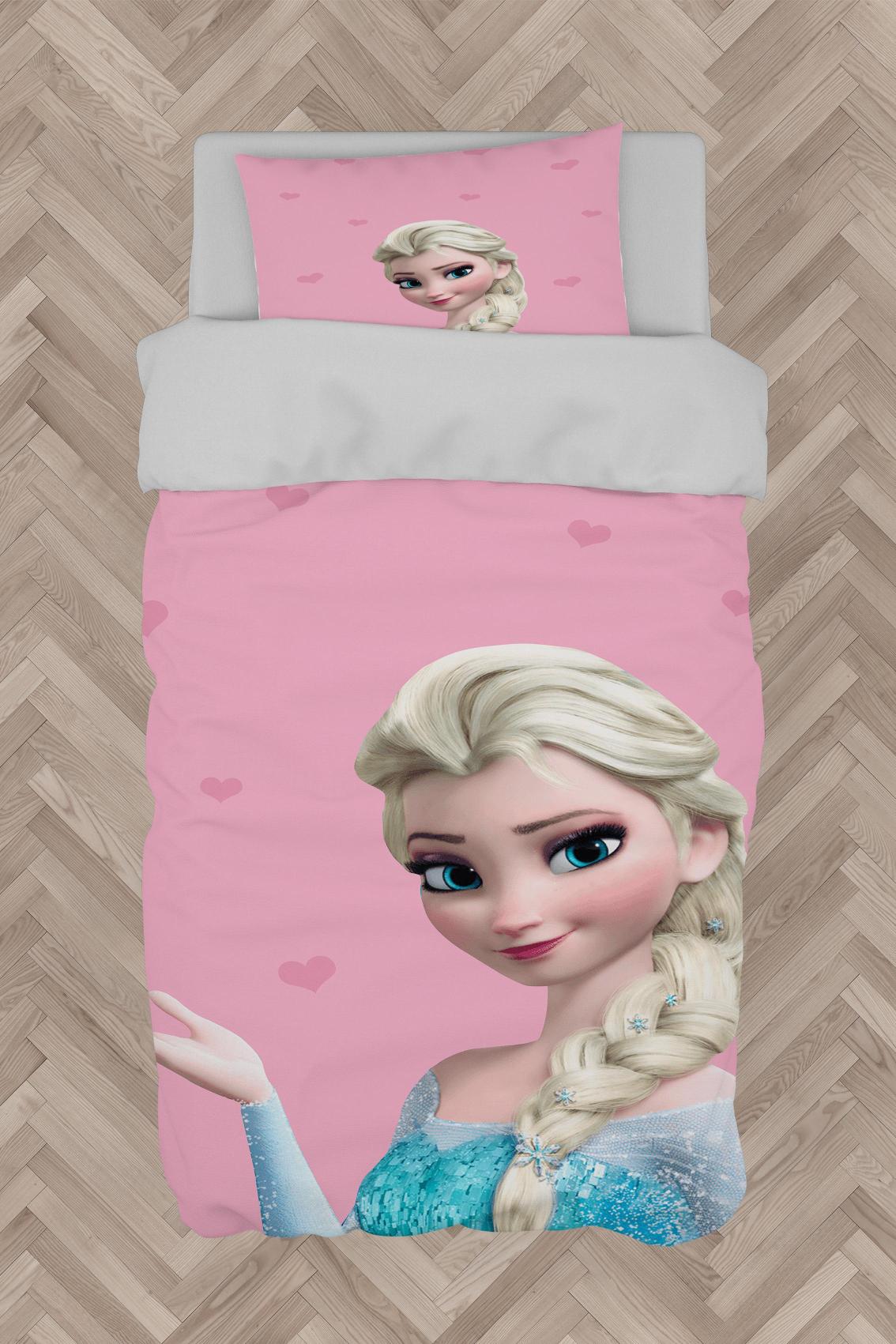 MEKTA%20HOME%20BEBEK%20VE%20ÇOCUK%20ODASI%20Pembe%20Elsa%20Desenli%20Nevresim%20Takımı