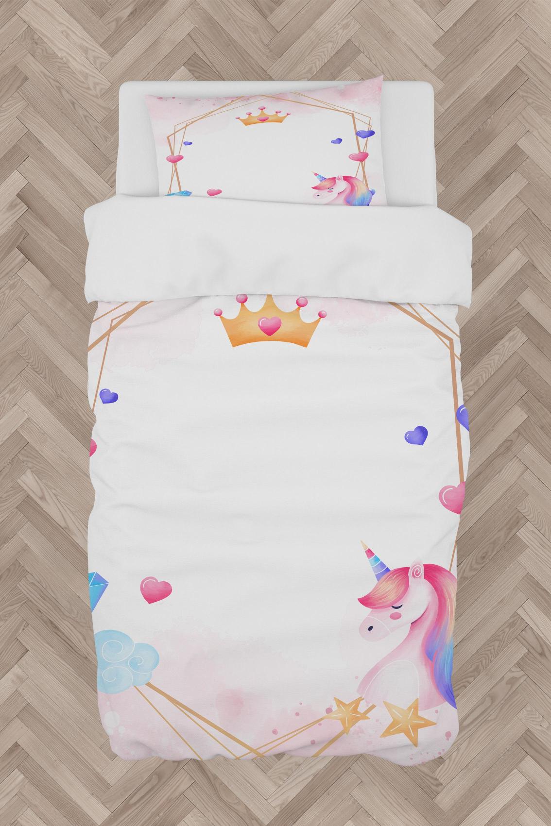 MEKTA%20HOME%20BEBEK%20VE%20ÇOCUK%20ODASI%20Unicorn%20ve%20Elmas%20Desenli%20Nevresim%20Takımı