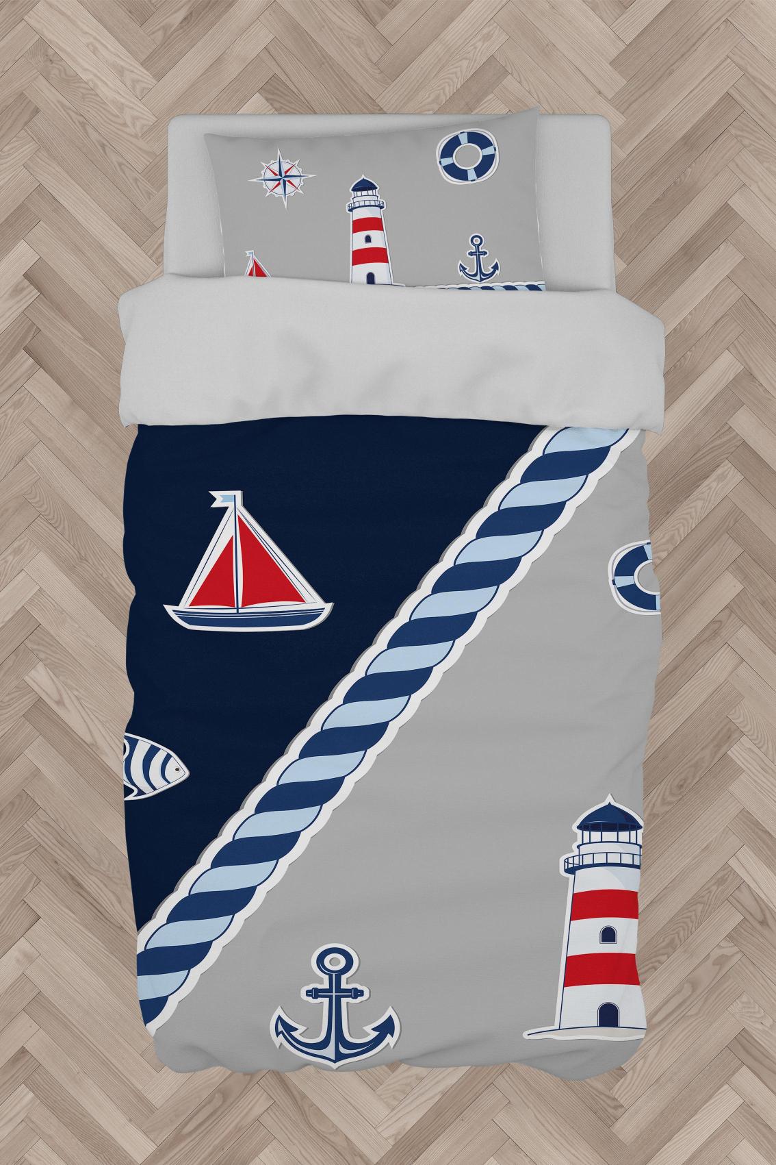 MEKTA%20HOME%20BEBEK%20VE%20ÇOCUK%20ODASI%20Denizci%20Desenli%20Lacivert%20Gri%20Nevresim%20Takımı