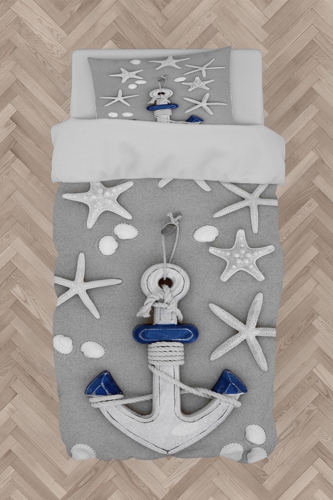 MEKTA%20HOME%20BEBEK%20VE%20ÇOCUK%20ODASI%20Çapa%20Desenli%20Gri%20Nevresim%20Takımı