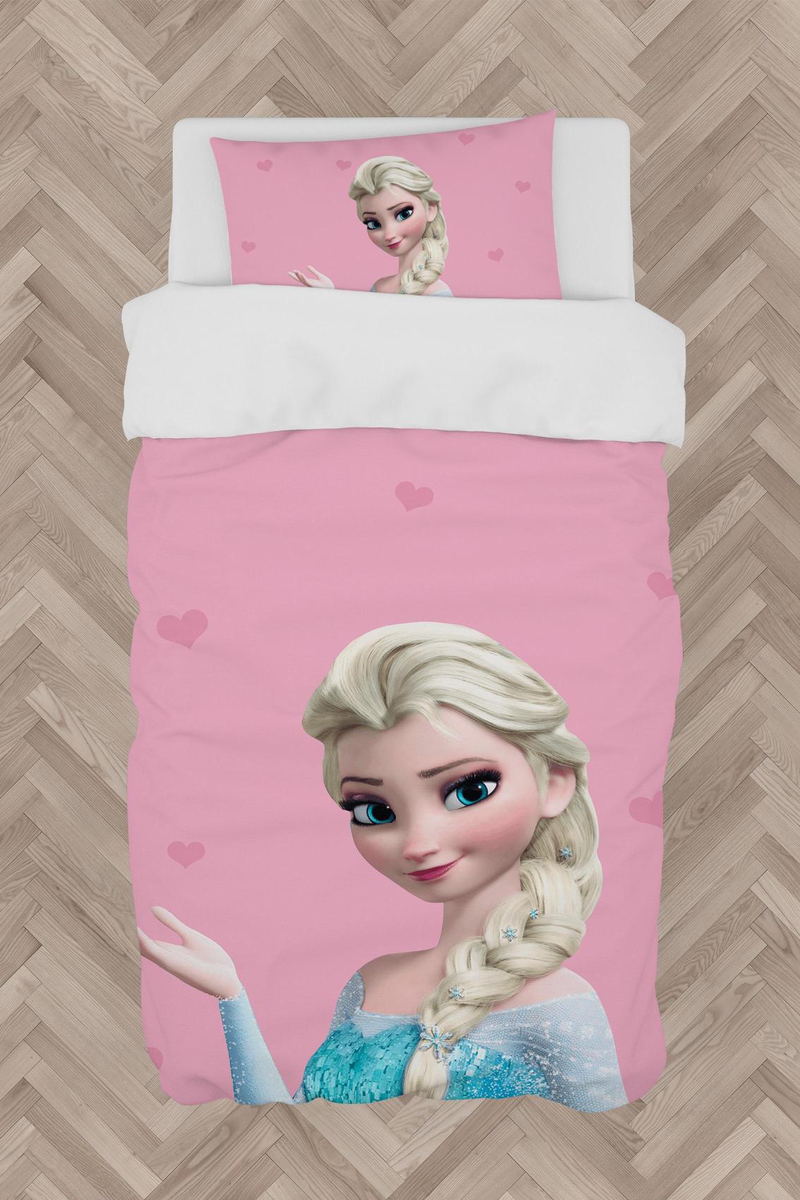 MEKTA%20HOME%20BEBEK%20VE%20ÇOCUK%20ODASI%20Pembe%20Elsa%20Desenli%20Nevresim%20Takımı