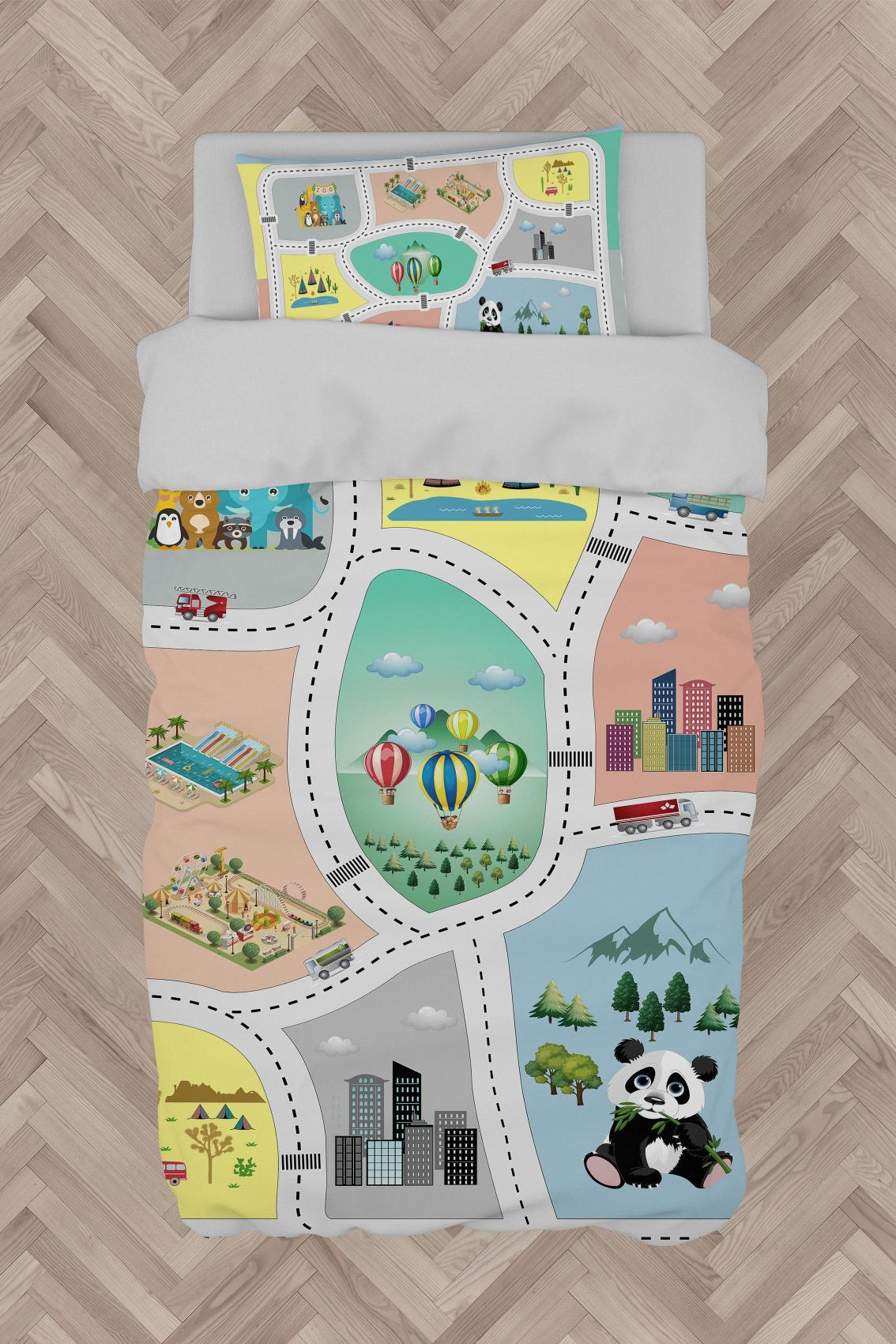 MEKTA%20HOME%20BEBEK%20VE%20ÇOCUK%20ODASI%20Hayvan%20Ağaç%20ve%20Yol%20Figür%20Desenli%20Nevresim%20Takımı