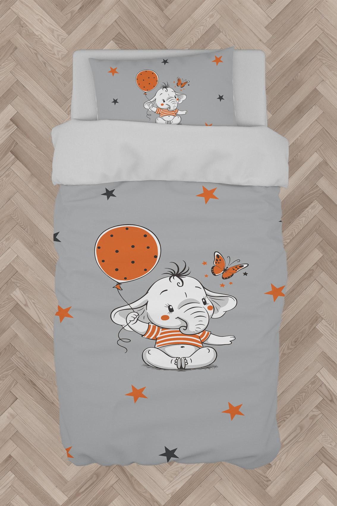MEKTA%20HOME%20BEBEK%20VE%20ÇOCUK%20ODASI%20Turncu%20Filli%20Balon%20Desenli%20Nevresim%20Takımı