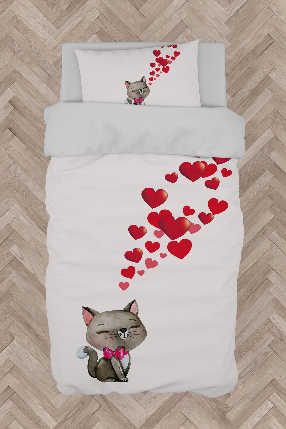MEKTA%20HOME%20BEBEK%20VE%20ÇOCUK%20ODASI%20Kedi%20ve%20Kalp%20Desenli%20Nevresim%20Takımı