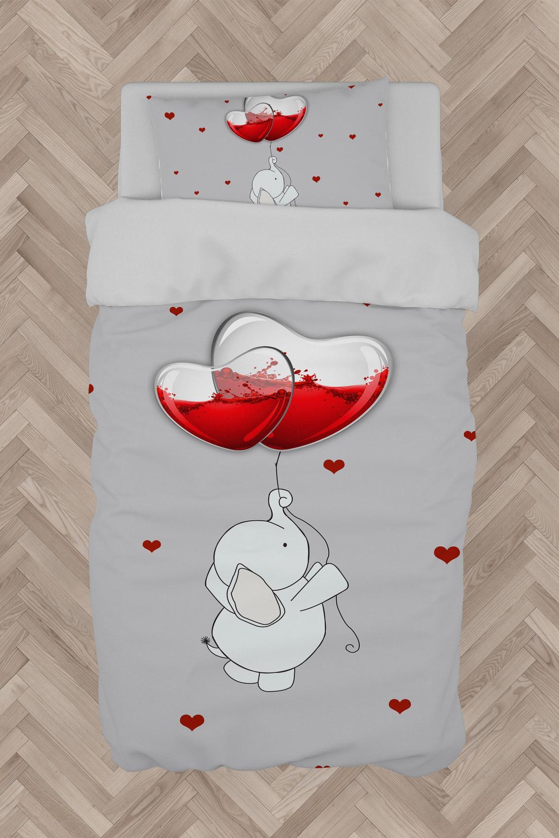 MEKTA%20HOME%20BEBEK%20VE%20ÇOCUK%20ODASI%20Fil%20ve%20Kalpli%20Balon%20Desenli%20Nevresim%20Takımı