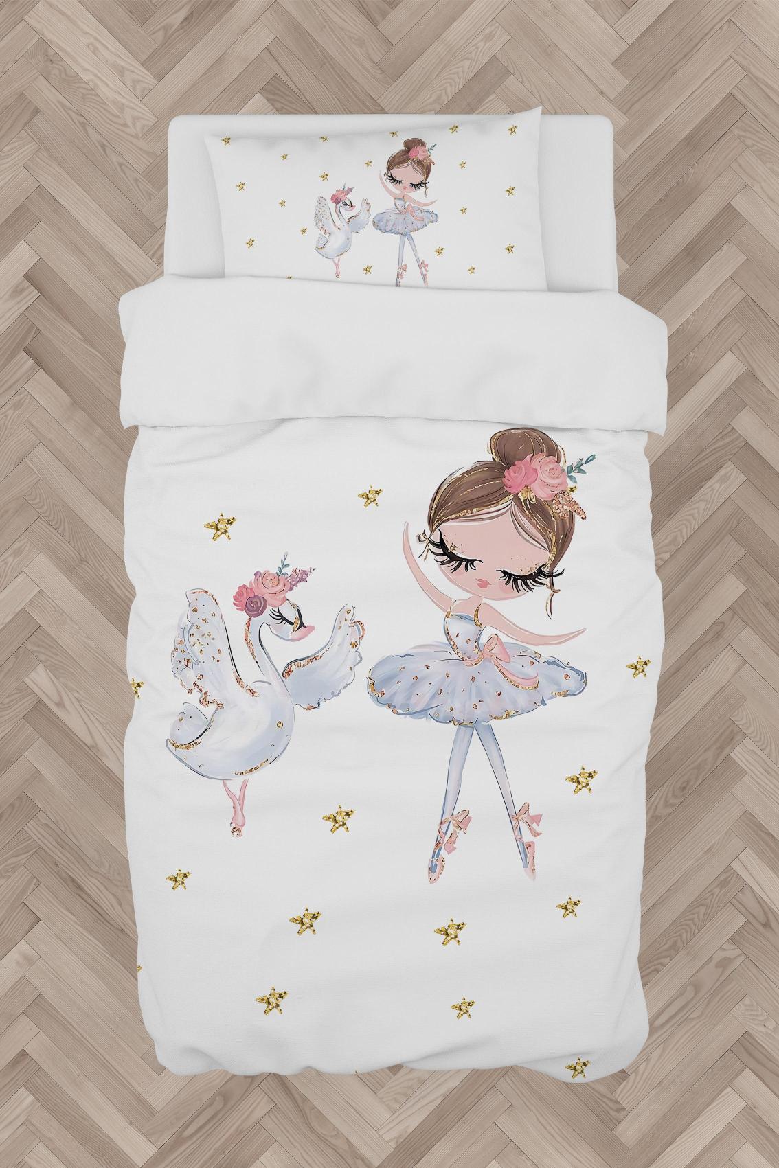 MEKTA%20HOME%20BEBEK%20VE%20ÇOCUK%20ODASI%20Balerin%20Kız%20ve%20Kuğu%20Desenli%20Nevresim%20Takımı