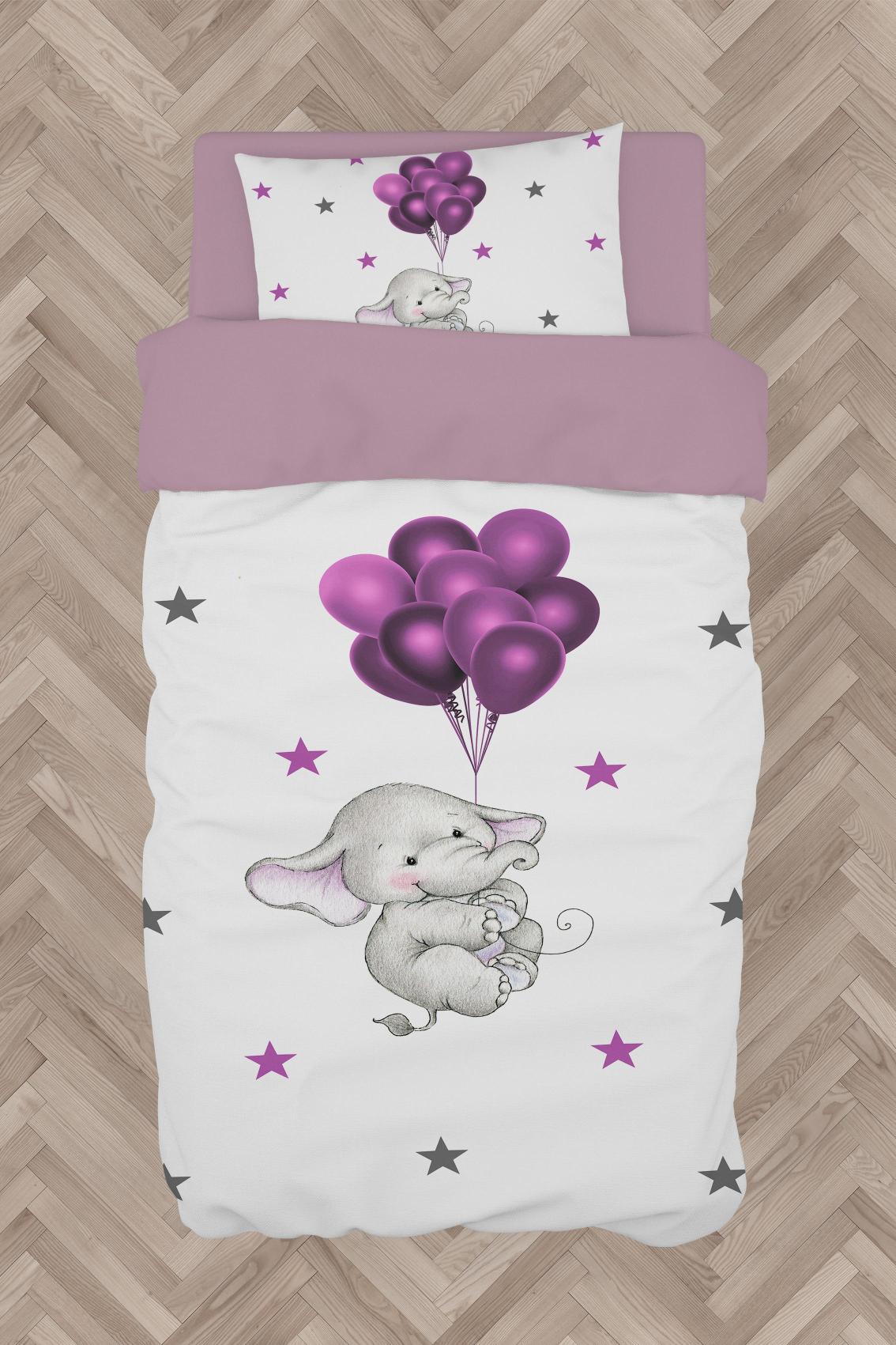 MEKTA%20HOME%20BEBEK%20VE%20ÇOCUK%20ODASI%20Filli%20ve%20Mor%20Balon%20Desenli%20Nevresim%20Takımı