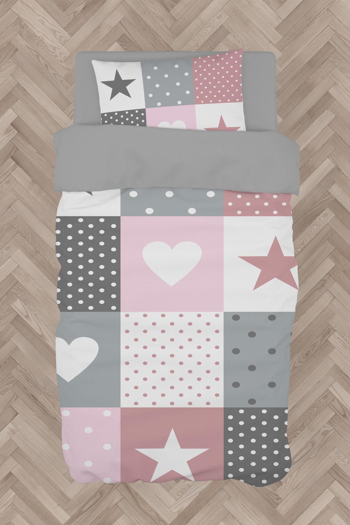 MEKTA%20HOME%20BEBEK%20VE%20ÇOCUK%20ODASI%20Soft%20Yıldız%20ve%20Kalp%20Desenli%20Nevresim%20Takımı