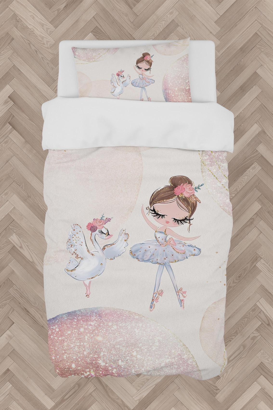 MEKTA%20HOME%20BEBEK%20VE%20ÇOCUK%20ODASI%20Kuğu%20ve%20Balerin%20Desenli%20Nevresim%20Takımı