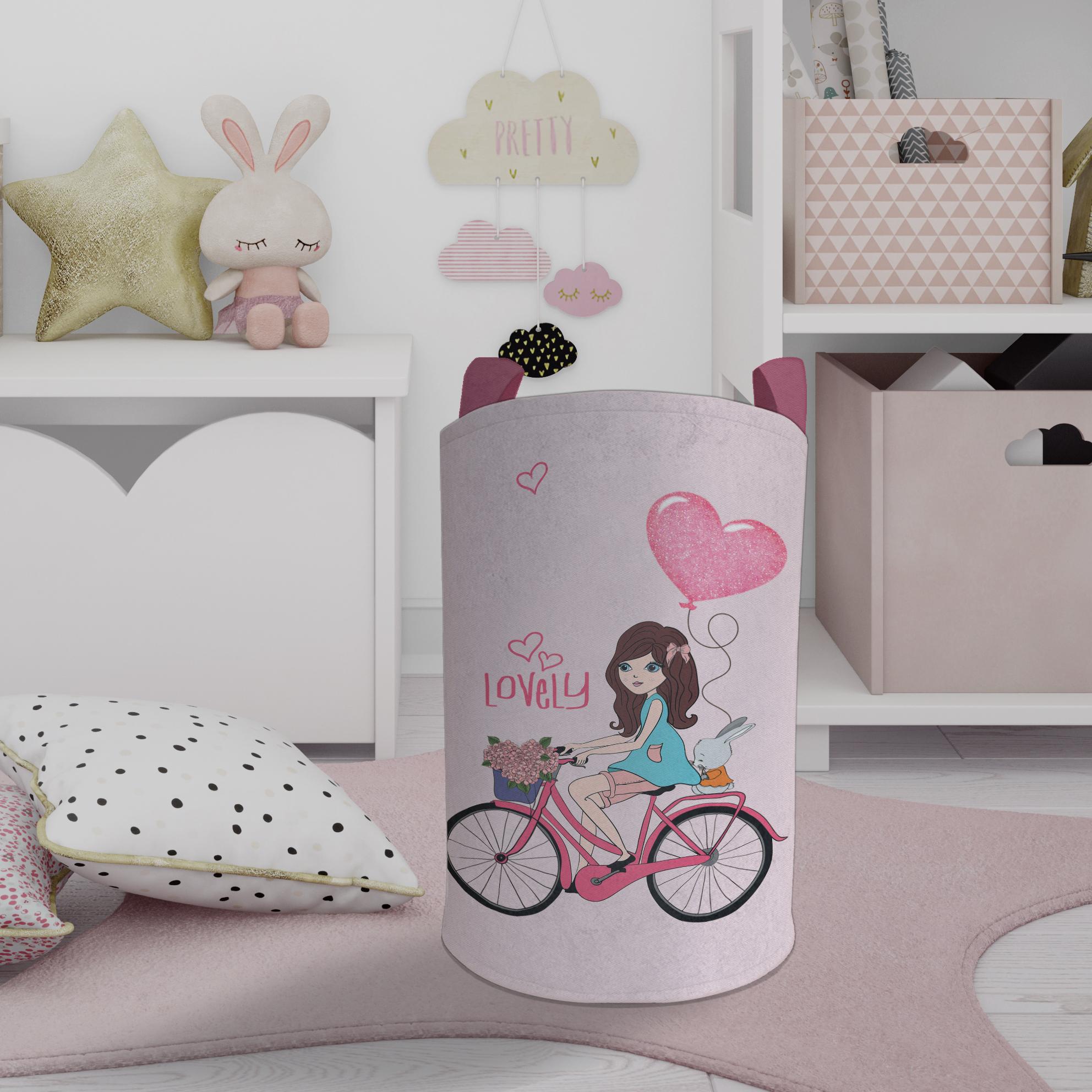 MEKTA%20HOME%20BEBEK%20VE%20ÇOCUK%20ODASI%20Bisikletli%20Kız%20ve%20Kalpli%20Balon%20Desenli%20Pembe%20Oyuncak%20Sepeti