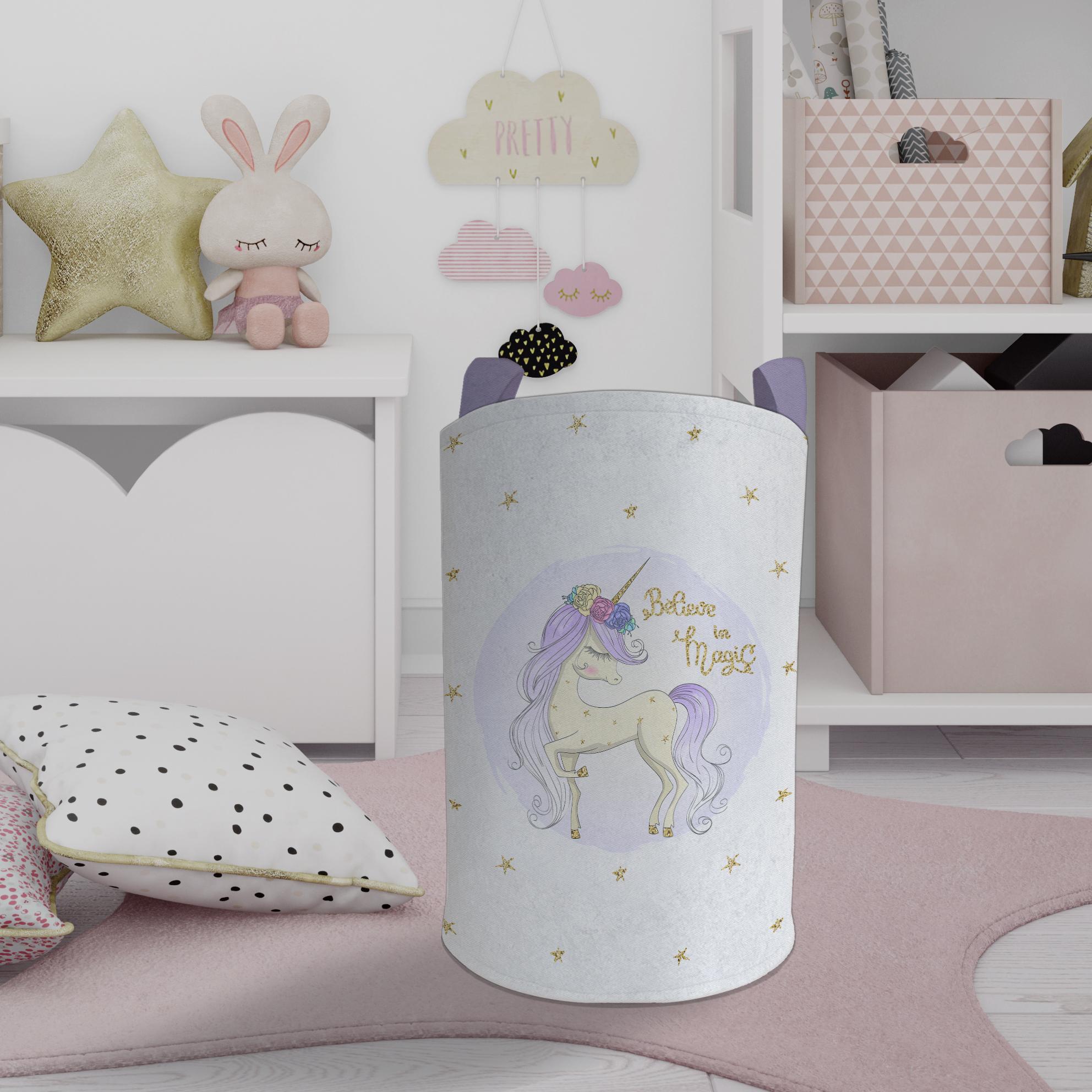 MEKTA%20HOME%20BEBEK%20VE%20ÇOCUK%20ODASI%20Yıldızlı%20Mavi%20Unicorn%20Desenli%20Oyuncak%20Sepeti