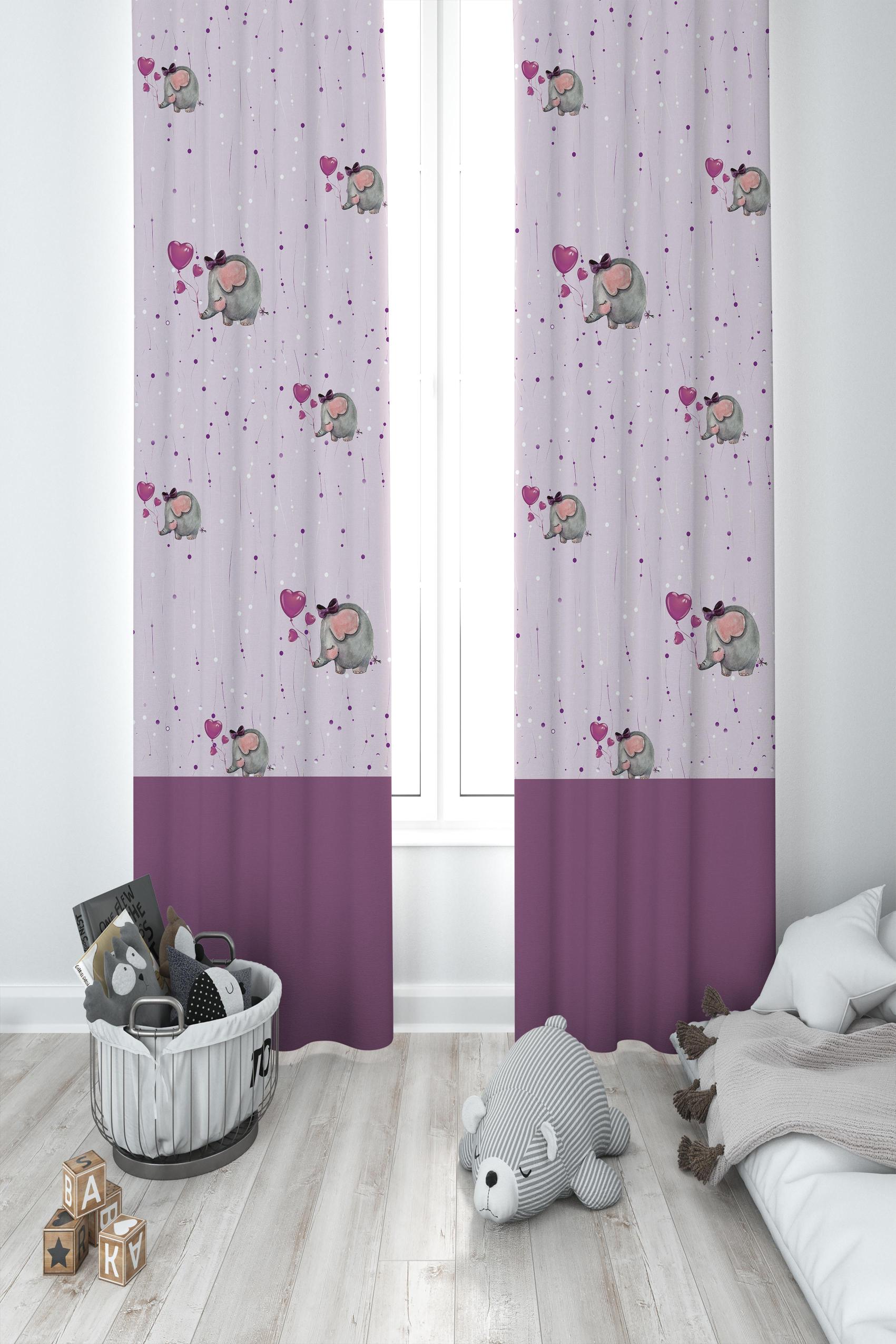 MEKTA%20HOME%20BEBEK%20VE%20ÇOCUK%20ODASI%20Mor%20Fil%20Desenli%202%20Kanat%20Fon%20Perde