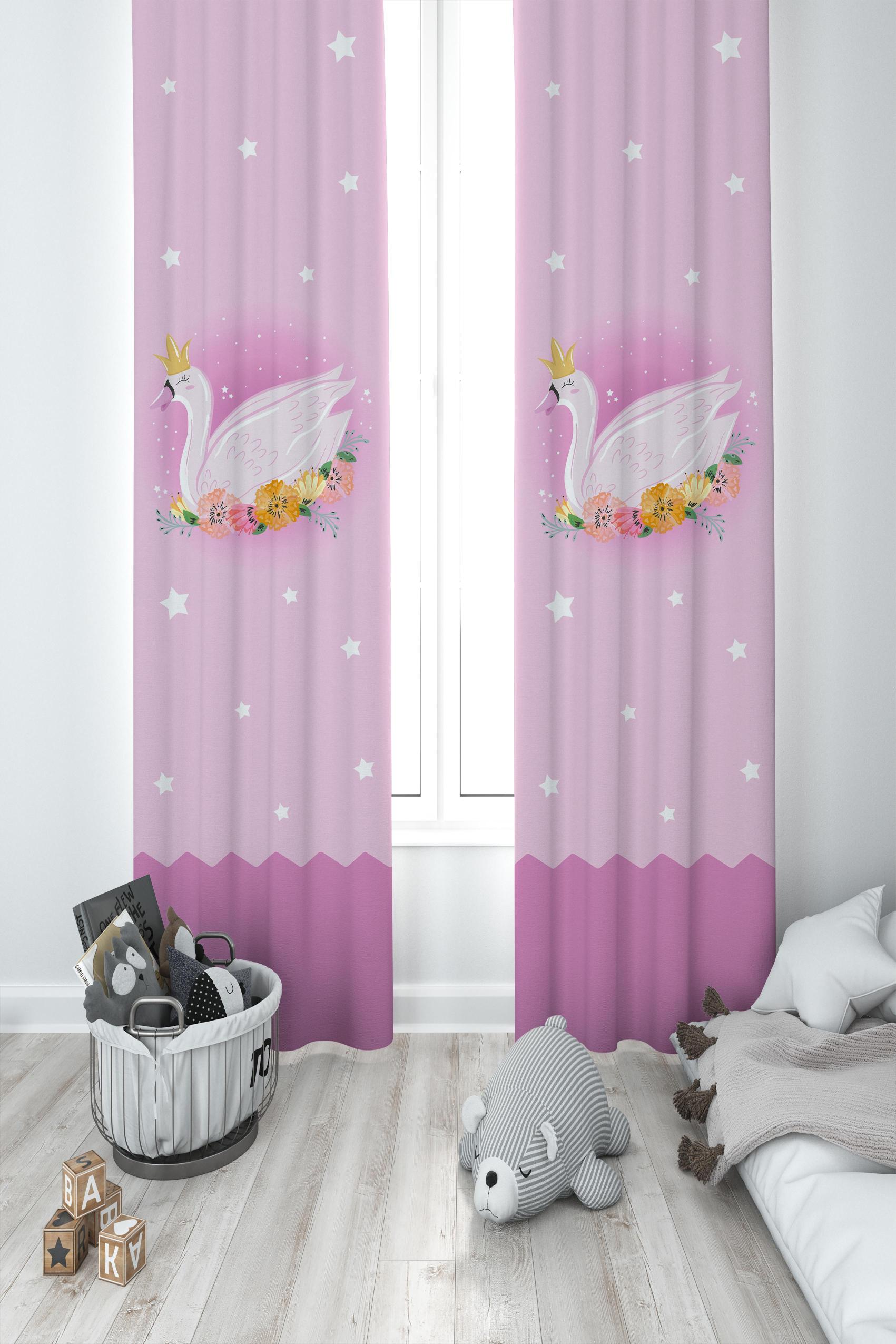MEKTA%20HOME%20BEBEK%20VE%20ÇOCUK%20ODASI%20Pembe%20Kuğu%20Desenli%202%20Kanat%20Fon%20Perde