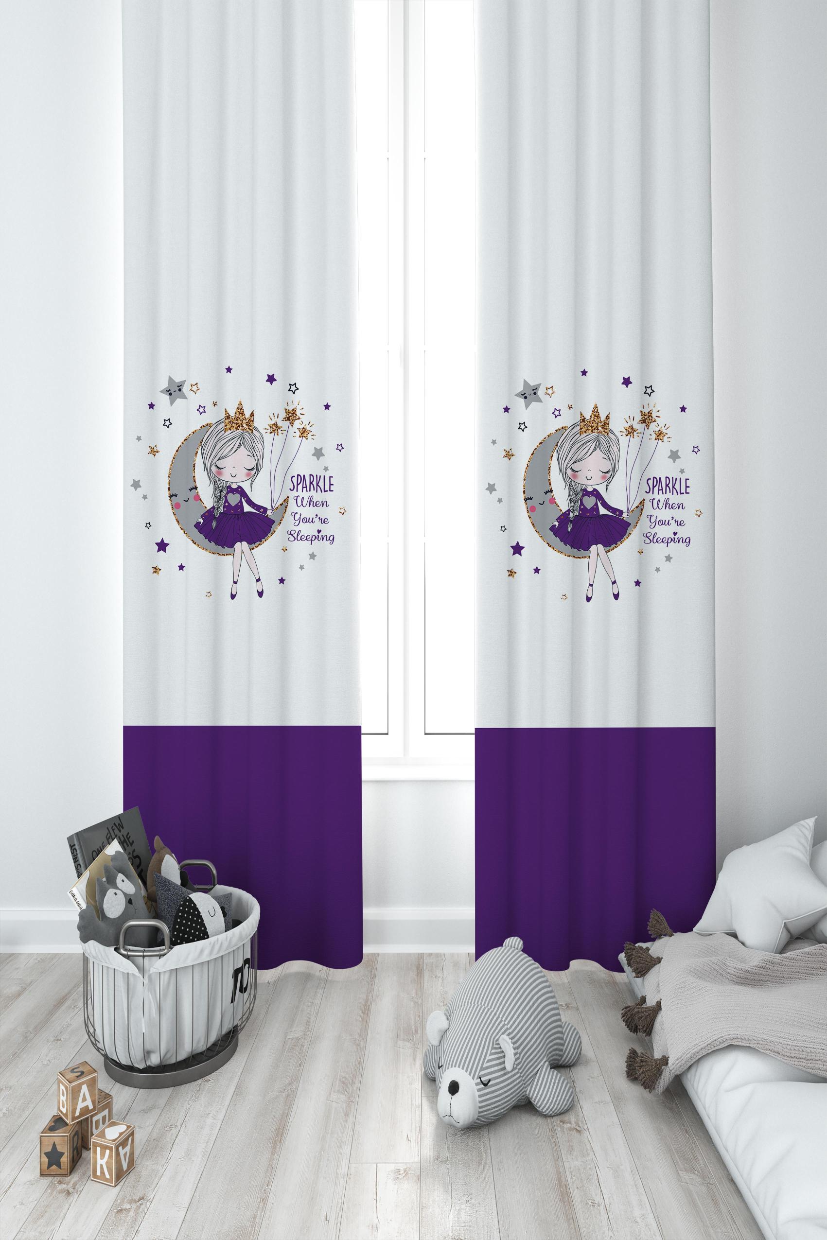MEKTA%20HOME%20BEBEK%20VE%20ÇOCUK%20ODASI%20Ayda%20Oturan%20Mor%20Prenses%20Kız%20Desenli%202%20Kanat%20Fon%20Perde