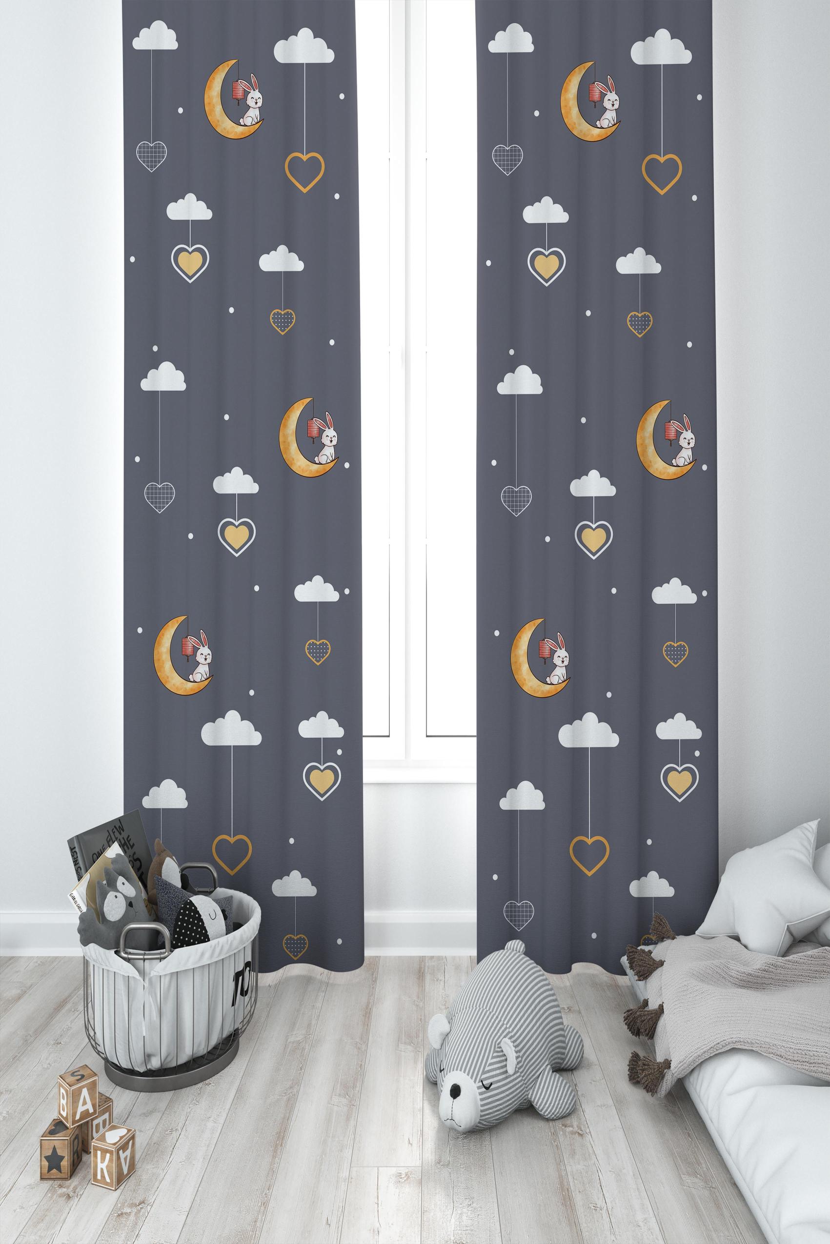 MEKTA%20HOME%20BEBEK%20VE%20ÇOCUK%20ODASI%20Ayda%20Oturan%20Tavşan%20Desenli%202%20Kanat%20Fon%20Perde