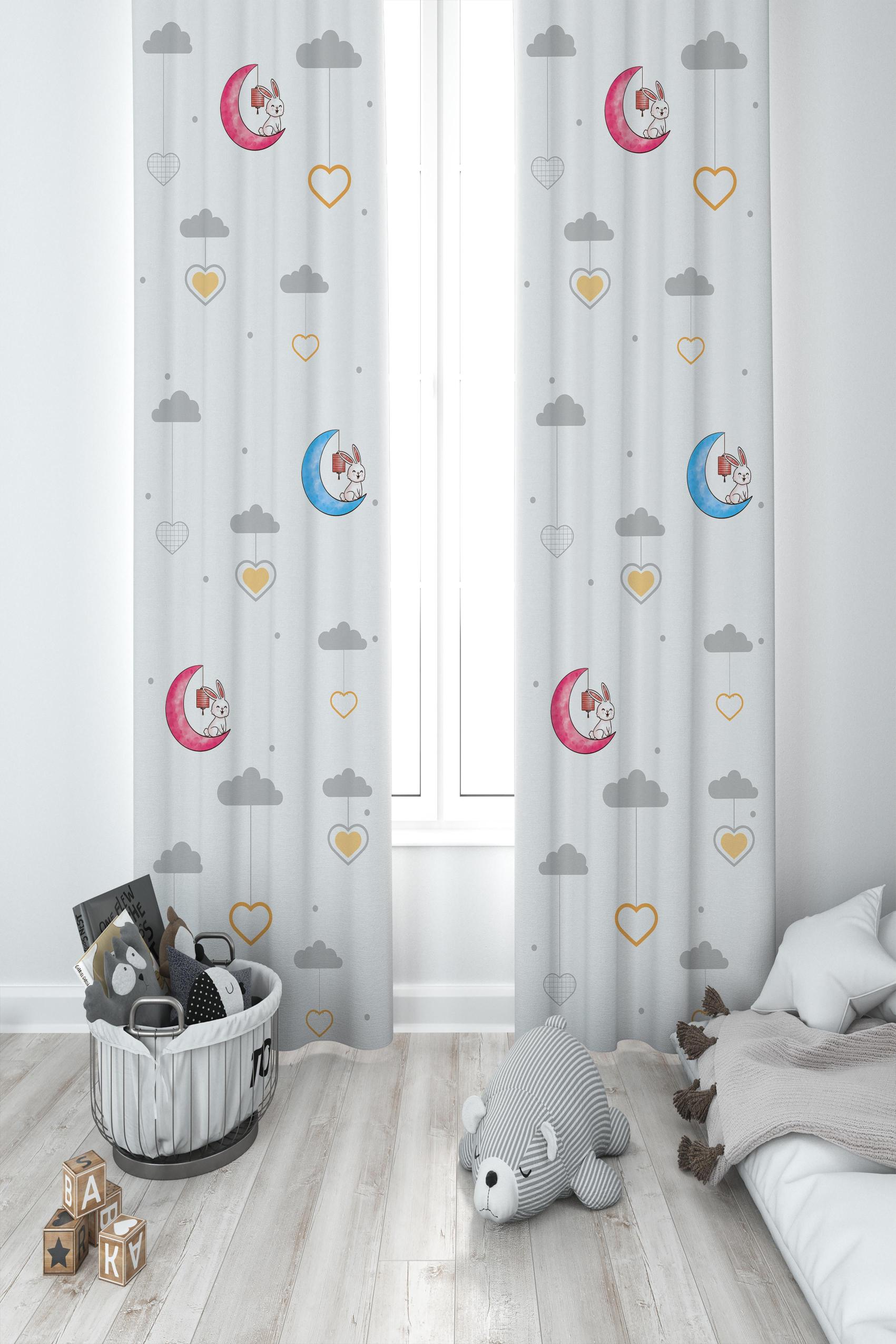 MEKTA%20HOME%20BEBEK%20VE%20ÇOCUK%20ODASI%20Renkli%20Ay%20ve%20Tavşan%20Desenli%202%20Kanat%20Fon%20Perde