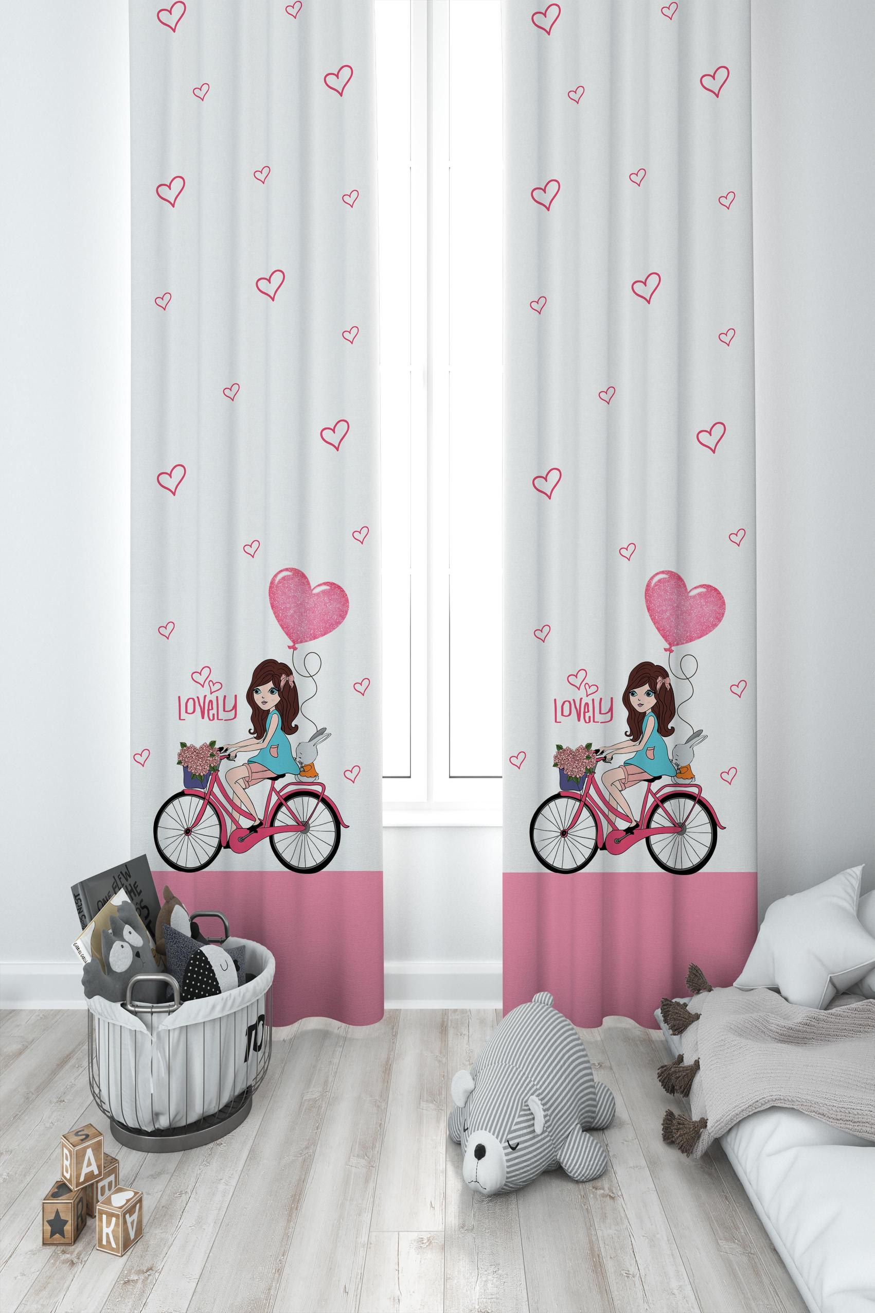 MEKTA%20HOME%20BEBEK%20VE%20ÇOCUK%20ODASI%20Bisikletli%20Kız%20ve%20Kalpli%20Balon%20Desenli%202%20Kanat%20Fon%20Perde
