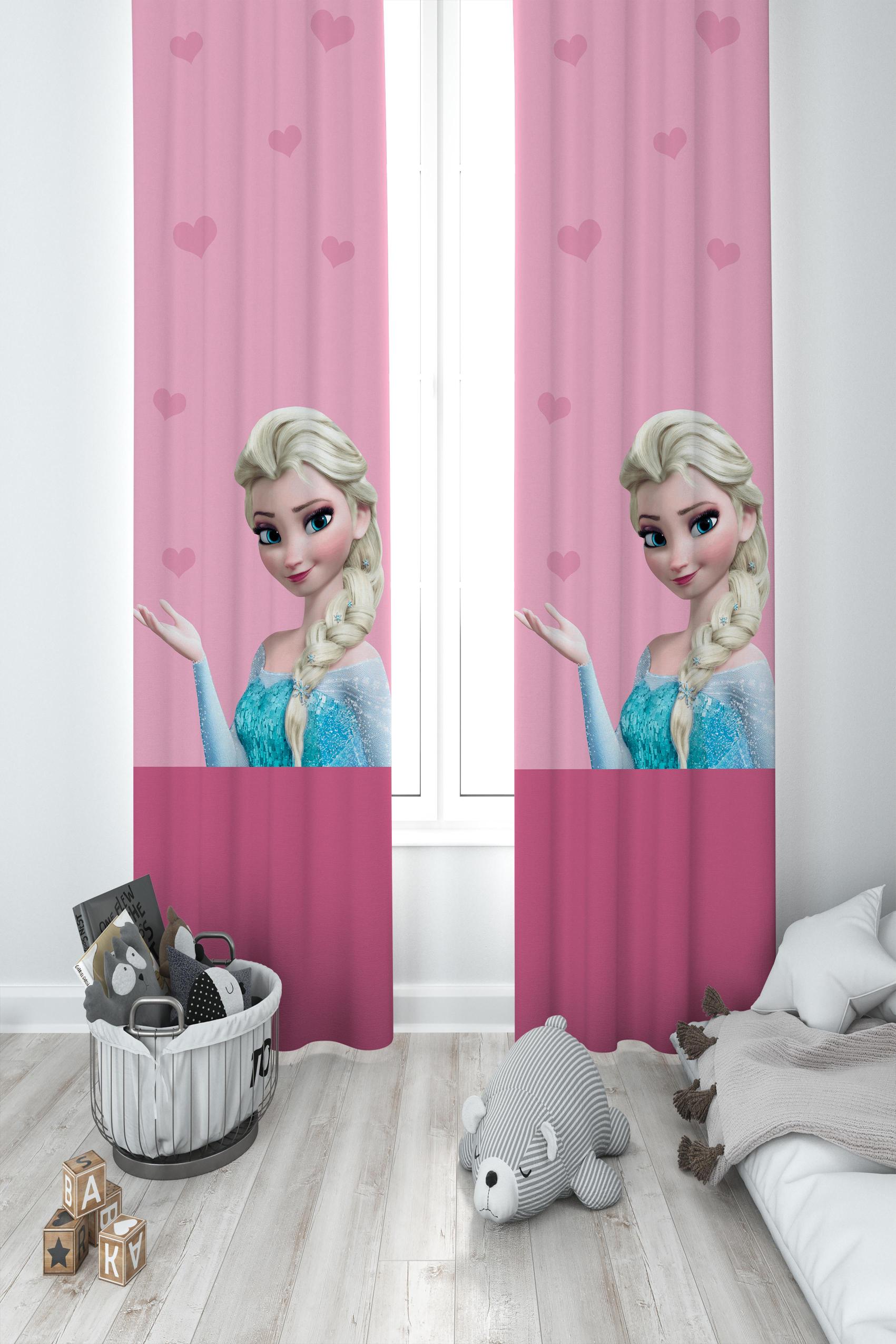 MEKTA%20HOME%20BEBEK%20VE%20ÇOCUK%20ODASI%20Pembe%20Elsa%20Desenli%202%20Kanat%20Fon%20Perde