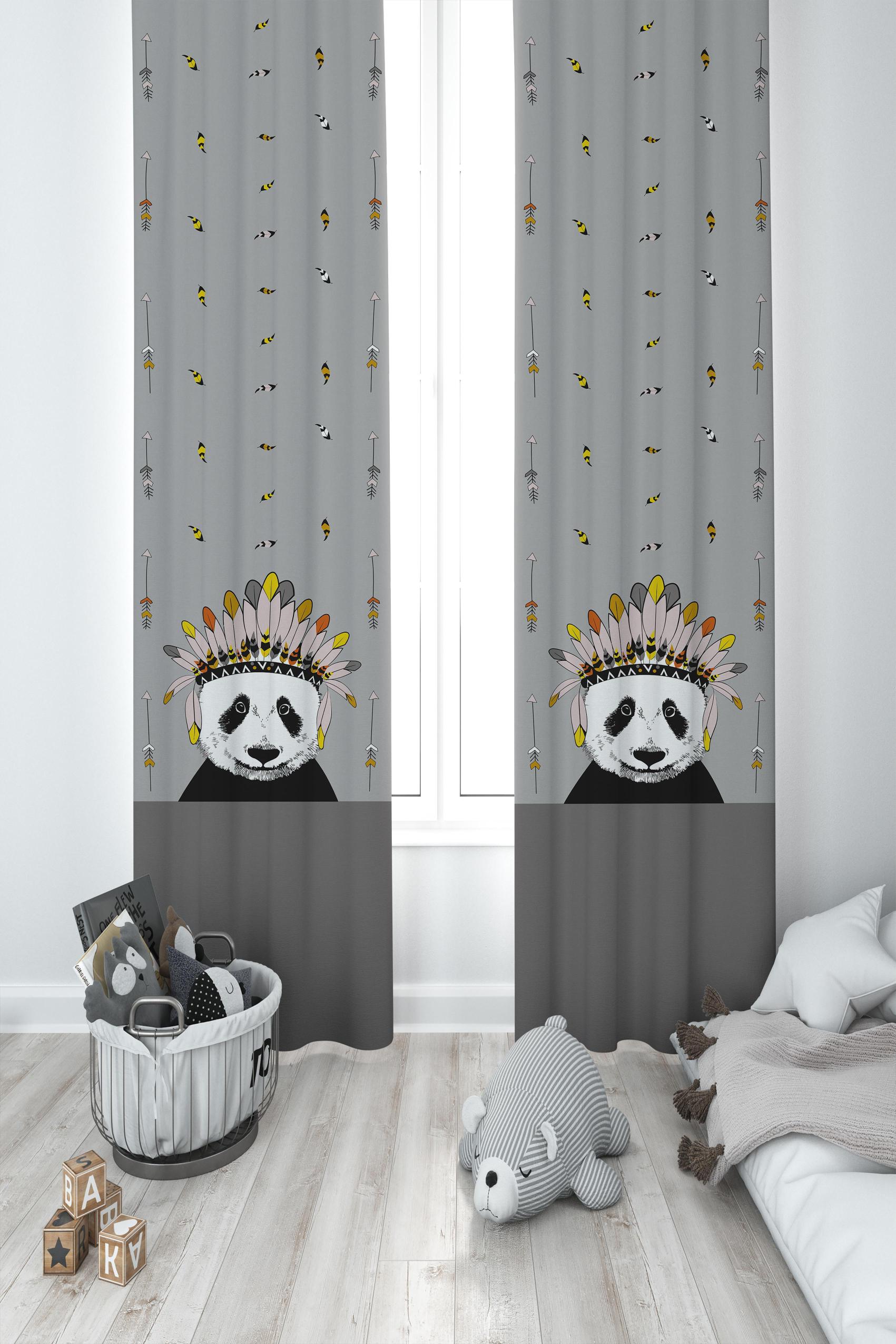 MEKTA%20HOME%20BEBEK%20VE%20ÇOCUK%20ODASI%20Kızılderili%20Panda%20Desenli%202%20Kanat%20Fon%20Perde