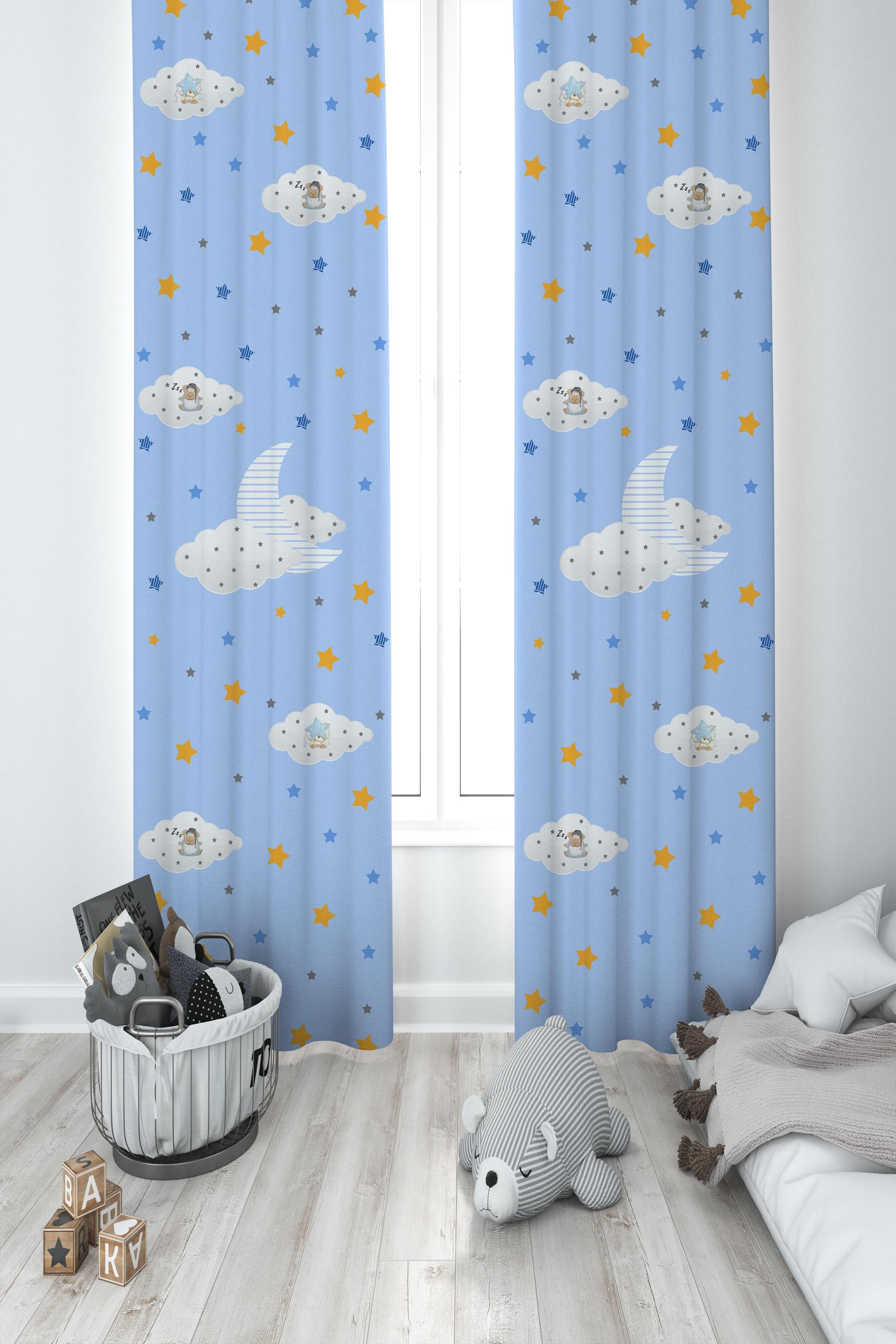 MEKTA%20HOME%20BEBEK%20VE%20ÇOCUK%20ODASI%20Bulut%20Üzerinde%20Uyuyan%20Kuzu%20Desenli%202%20Kanat%20Fon%20Perde