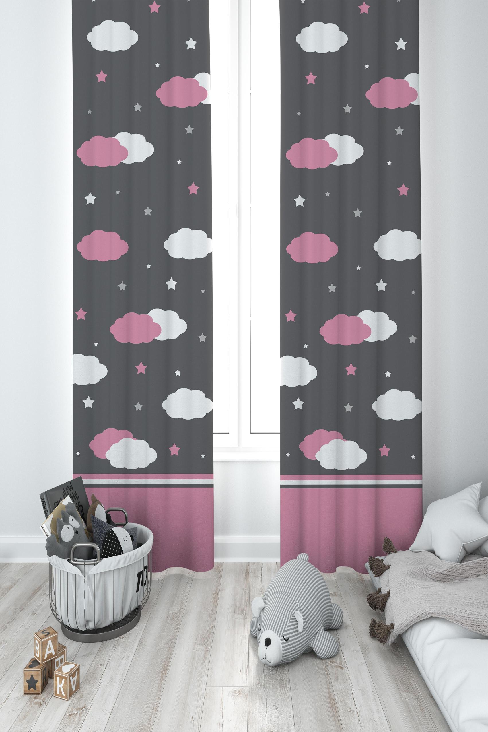 MEKTA%20HOME%20BEBEK%20VE%20ÇOCUK%20ODASI%20Pembe%20ve%20Beyaz%20Bulut%20Desenli%202%20Kanat%20Fon%20Perde