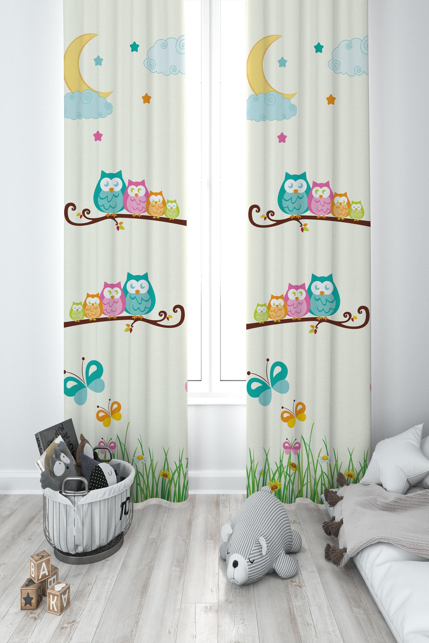 MEKTA%20HOME%20BEBEK%20VE%20ÇOCUK%20ODASI%20Küçük%20Baykuşlar%20ve%20Çimen%20Desenli%202%20Kanat%20Fon%20Perde