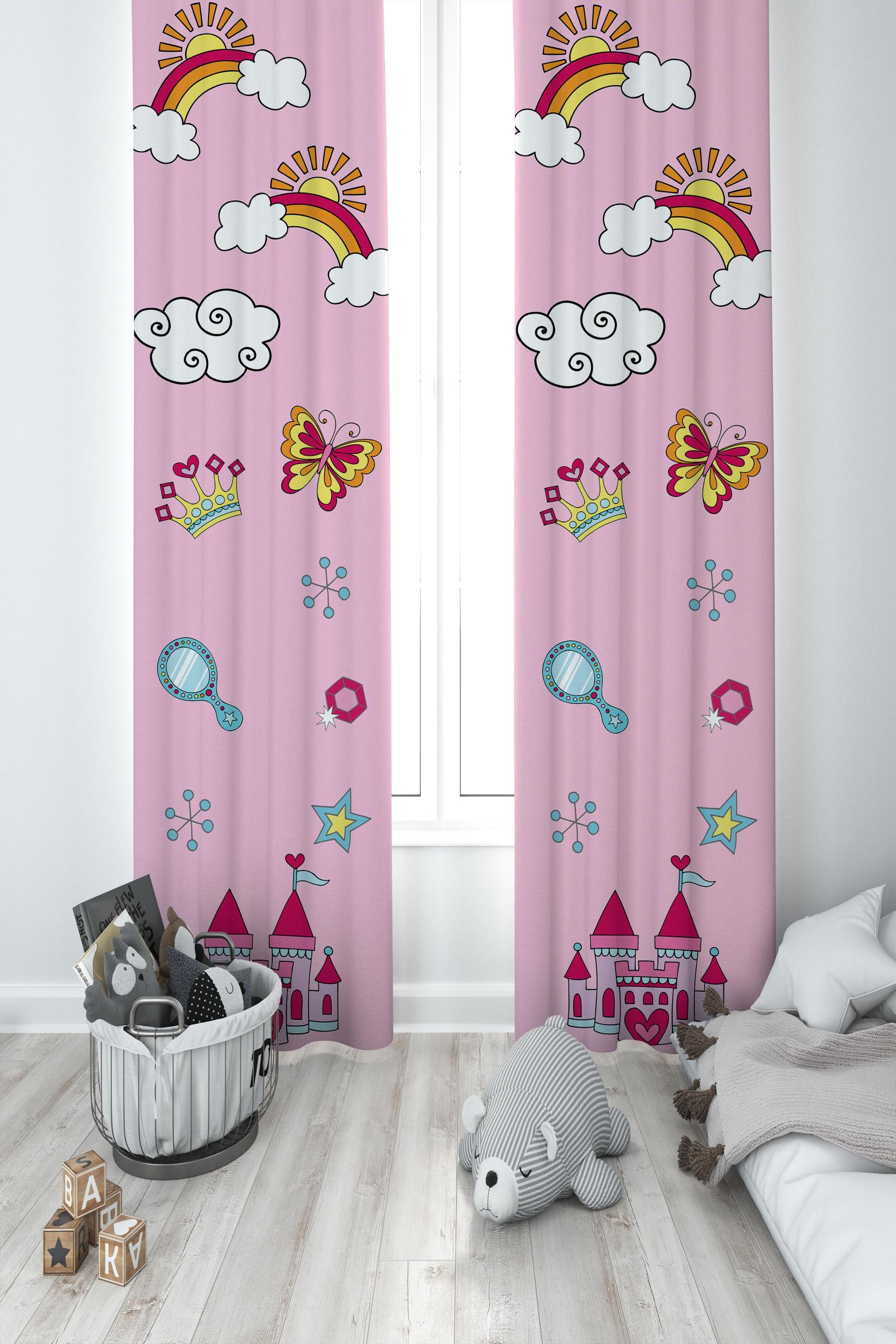 MEKTA%20HOME%20BEBEK%20VE%20ÇOCUK%20ODASI%20Gökkuşağı%20ve%20Bulut%20Desenli%20Pembe%202%20Kanat%20Fon%20Perde