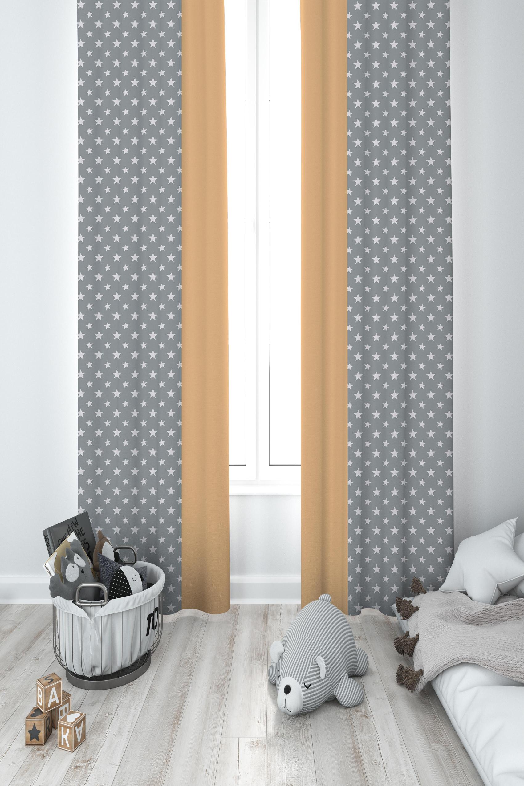 MEKTA%20HOME%20BEBEK%20VE%20ÇOCUK%20ODASI%20Sarı%20Gri%20Bulutlu%20Yıldız%20Desenli%202%20Kanat%20Fon%20Perde