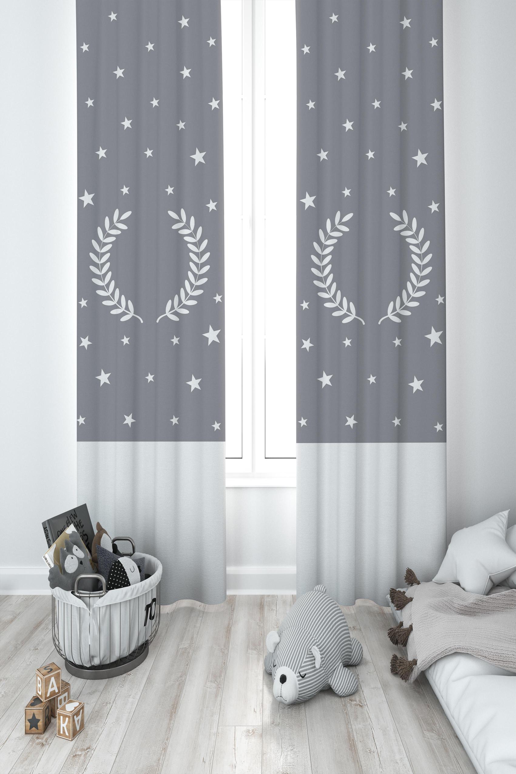 MEKTA%20HOME%20BEBEK%20VE%20ÇOCUK%20ODASI%20Çelenk%20Yıldız%20Desenli%20Çerçeveli%20Gri%202%20Kanat%20Fon%20Perde