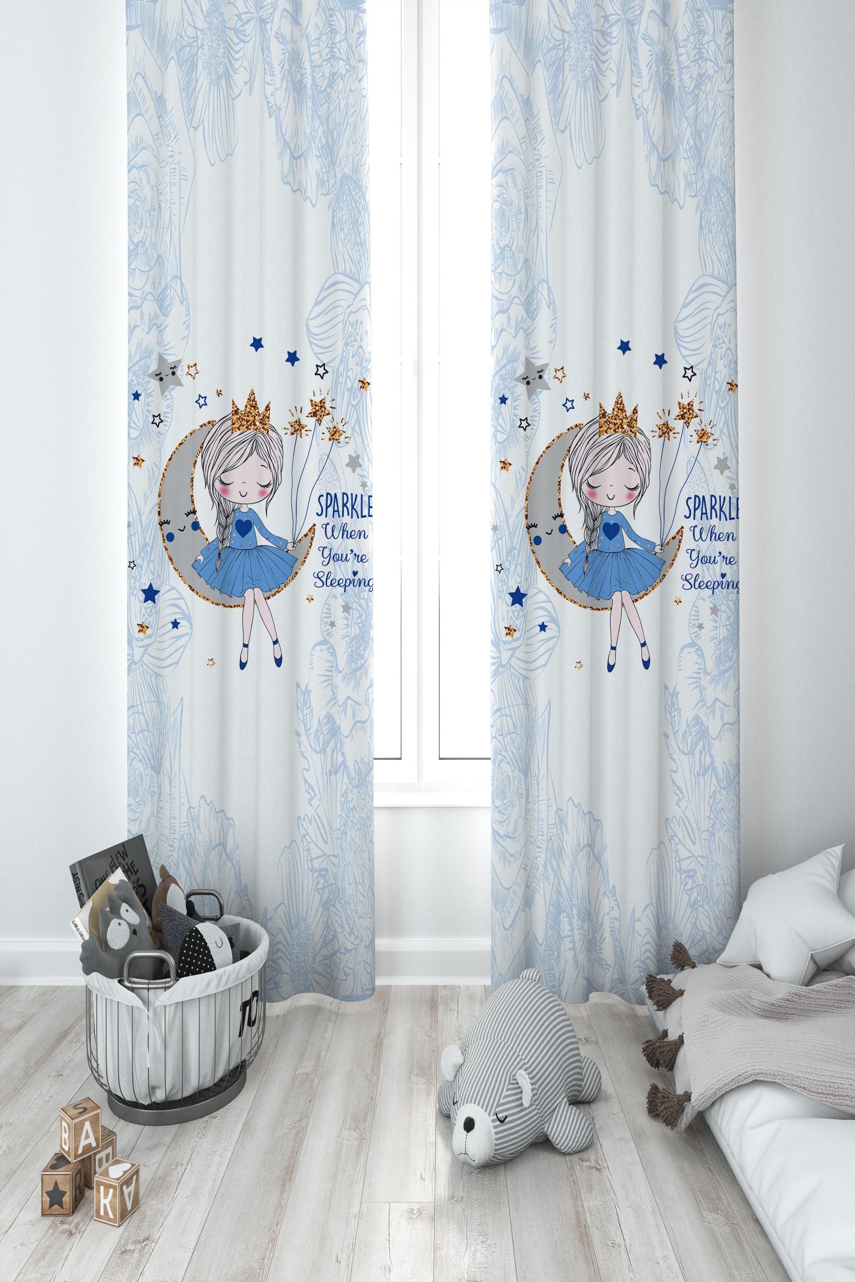 MEKTA%20HOME%20BEBEK%20VE%20ÇOCUK%20ODASI%20Ayda%20Oturan%20Kız%20Desenli%20Mavi%20Motifli%202%20Kanat%20Fon%20Perde