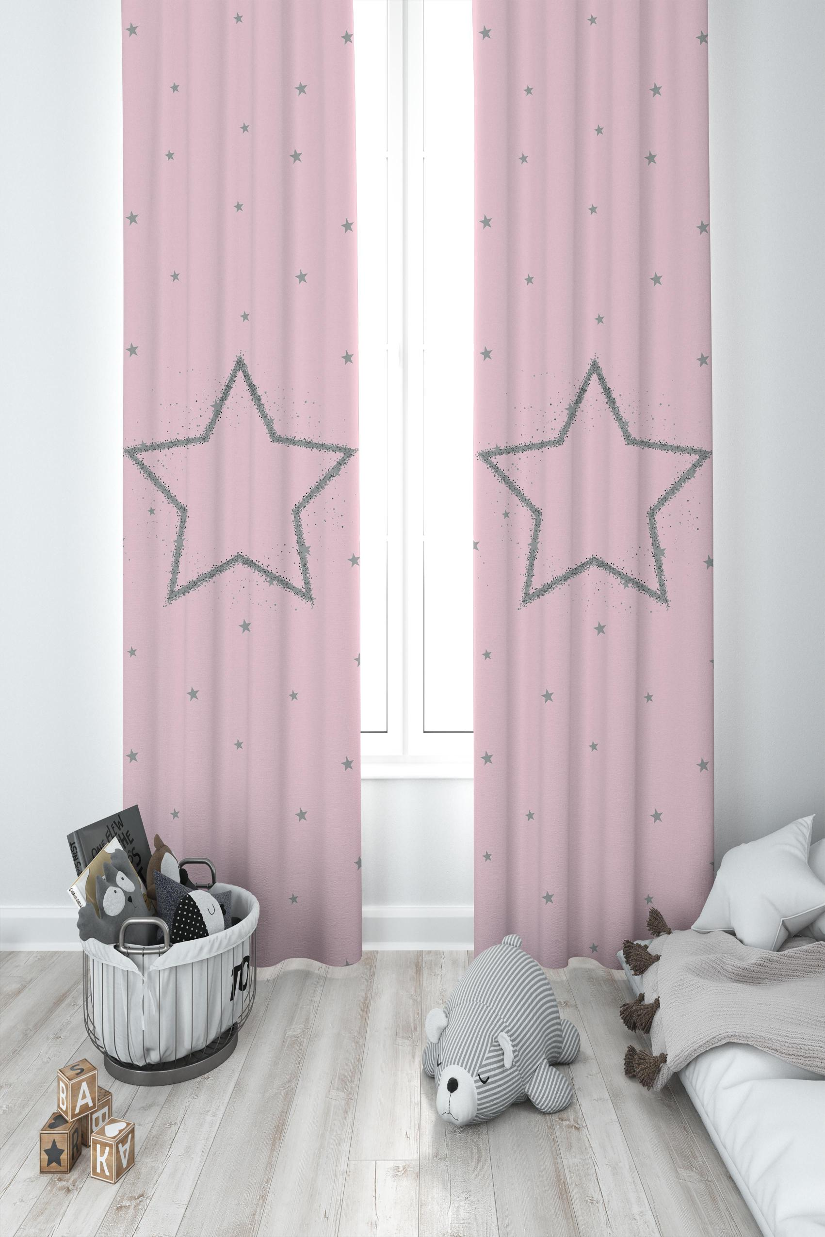 MEKTA%20HOME%20BEBEK%20VE%20ÇOCUK%20ODASI%20Büyük%20Gri%20Yıldız%20Desenli%20Pembe%202%20Kanat%20Fon%20Perde