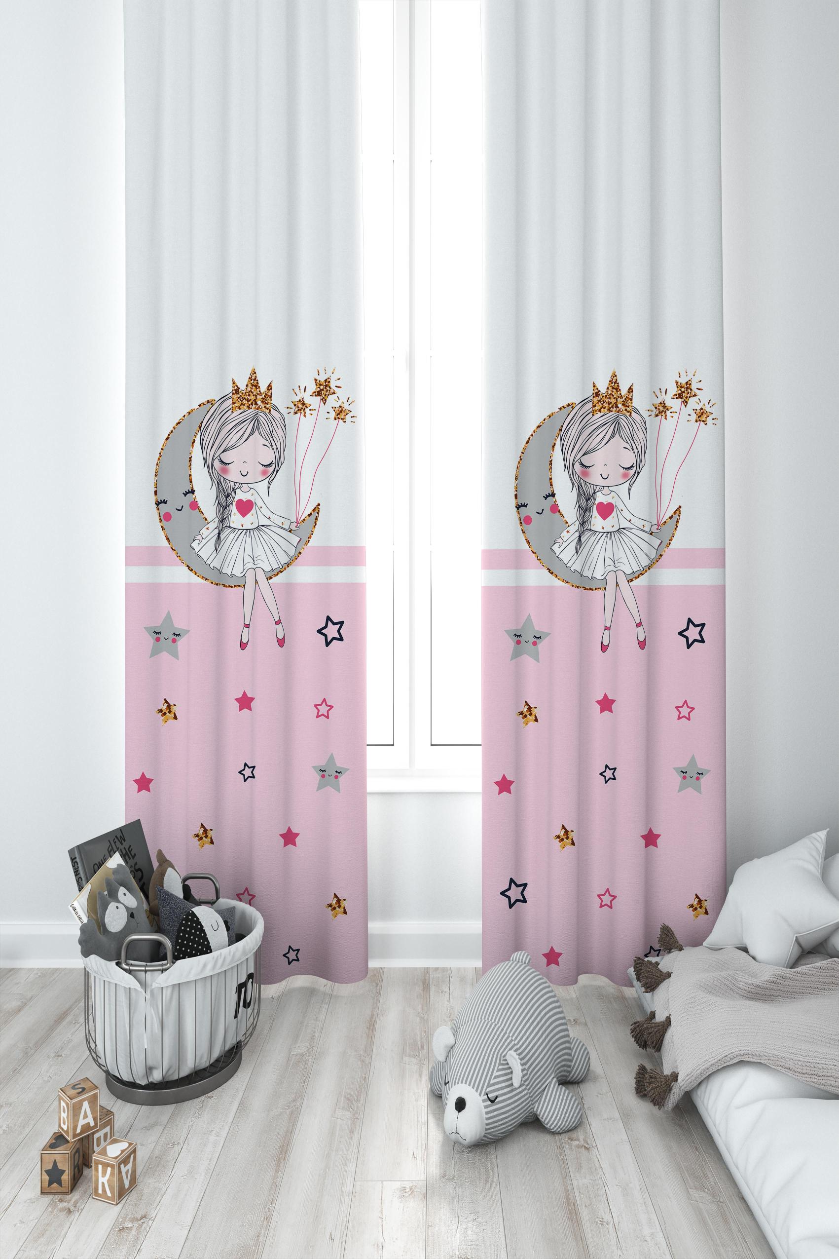 MEKTA%20HOME%20BEBEK%20VE%20ÇOCUK%20ODASI%20Ayda%20Oturan%20Prenses%20Kız%20Desenli%20Pembe%202%20Kanat%20Fon%20Perde