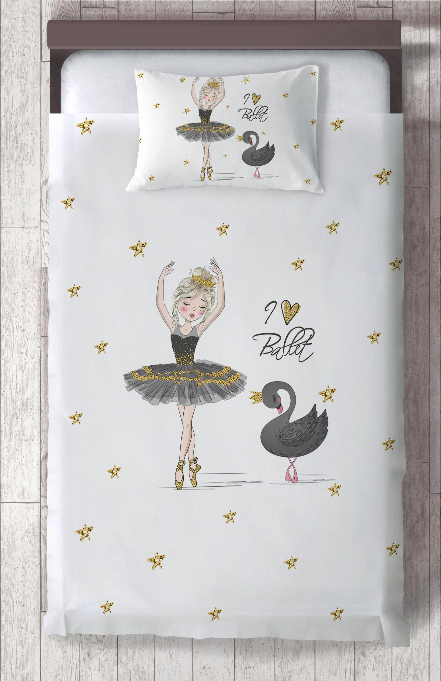 MEKTA%20HOME%20BEBEK%20VE%20ÇOCUK%20ODASI%20Balerin%20Kız%20ve%20Kuğu%20Desenli%20Yatak%20Örtüsü