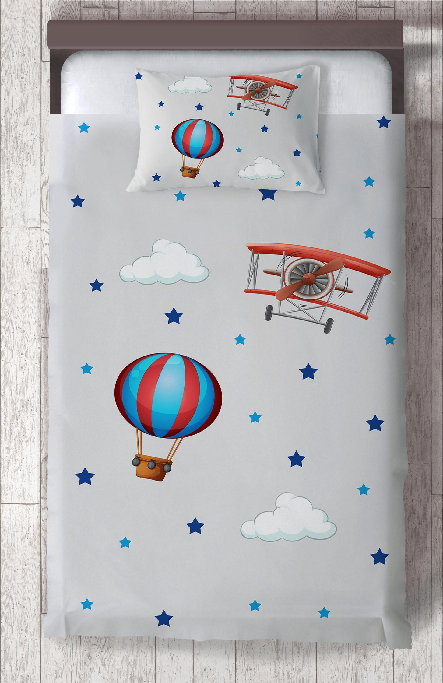MEKTA%20HOME%20BEBEK%20VE%20ÇOCUK%20ODASI%20Uçak%20ve%20Uçan%20Balon%20Desenli%20Yatak%20Örtüsü