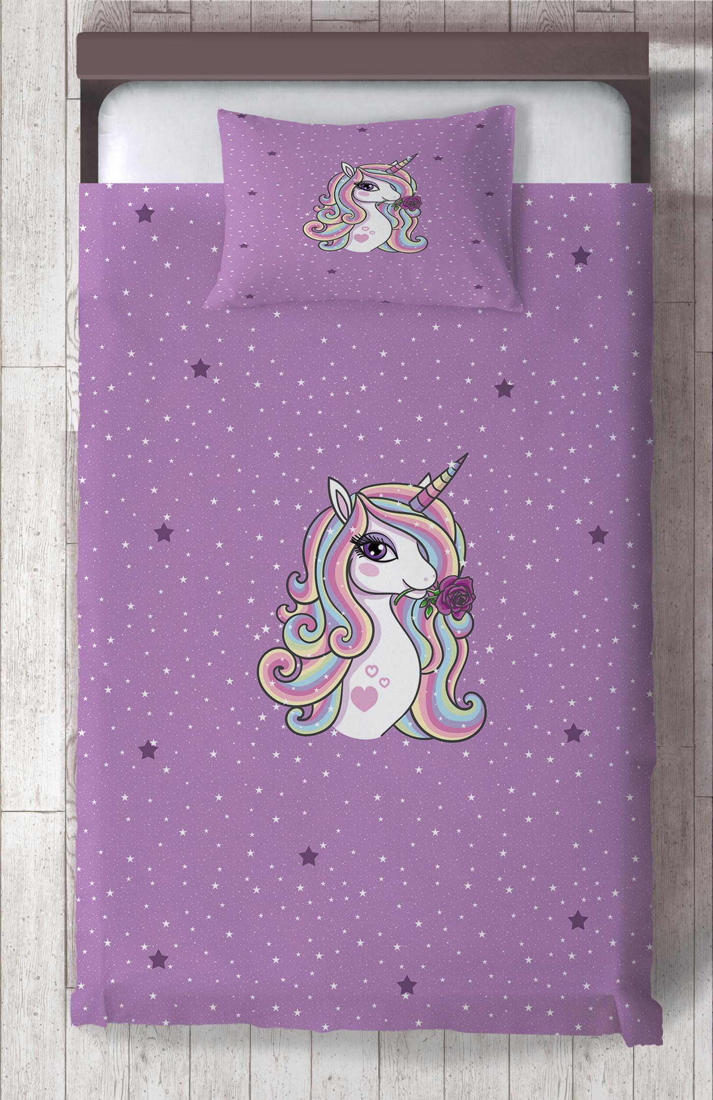 MEKTA%20HOME%20BEBEK%20VE%20ÇOCUK%20ODASI%20Mor%20Unicorn%20Desenli%20Yatak%20Örtüsü
